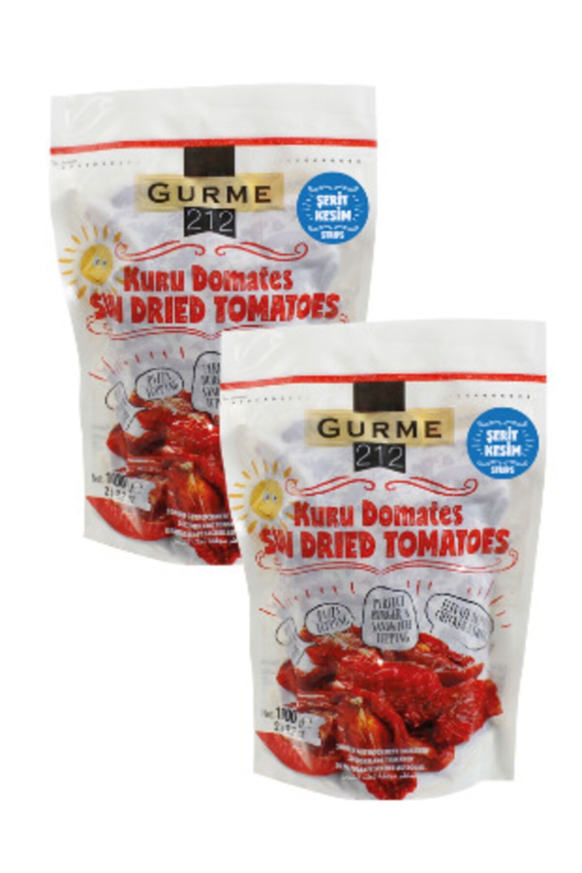 Gurme212 Naturel Güneşte Kurutulmuş Domates, Yemeğe Hazır, Şerit Kesim (2 Adet X 1000gr)