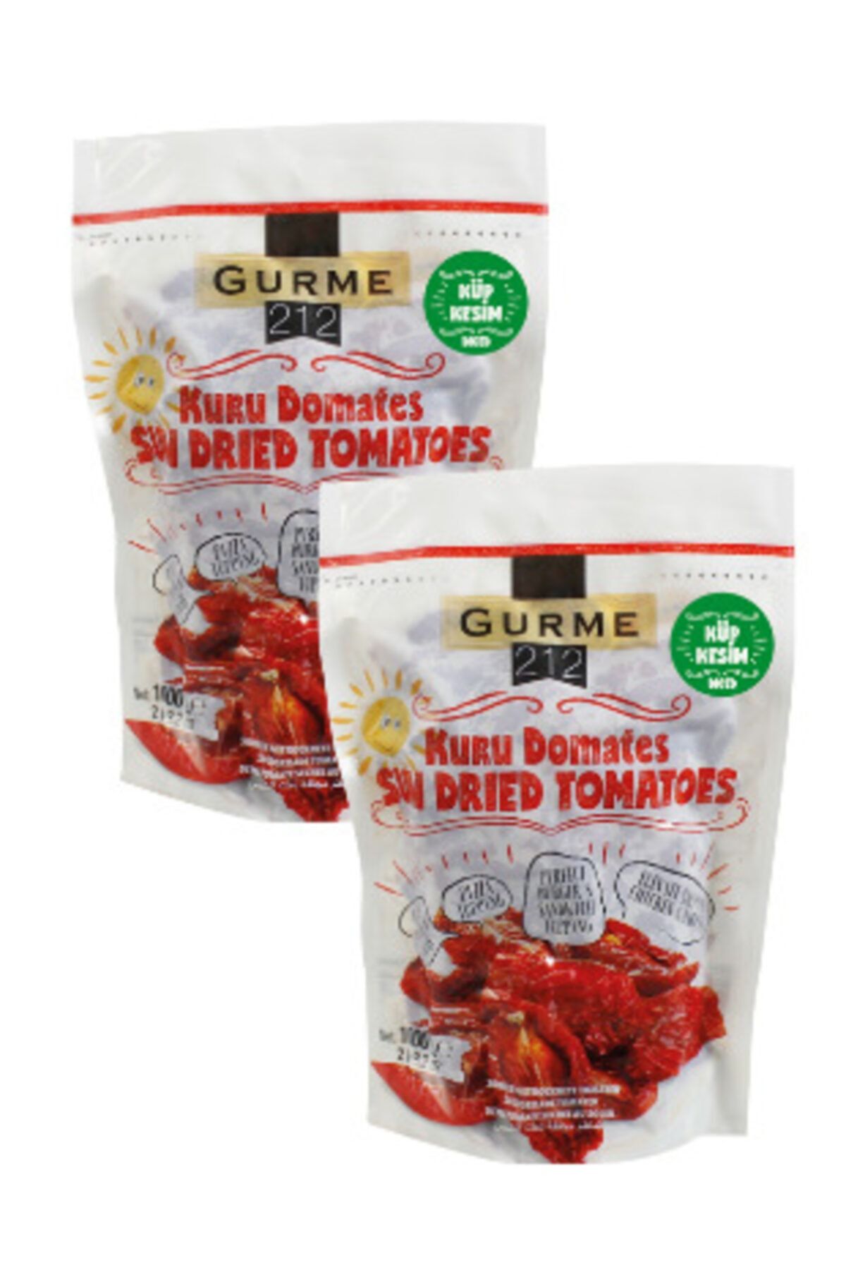 Gurme212 Naturel Güneşte Kurutulmuş Domates Yemeğe Hazır Küp Kesim 2 Adet X 1000 gr
