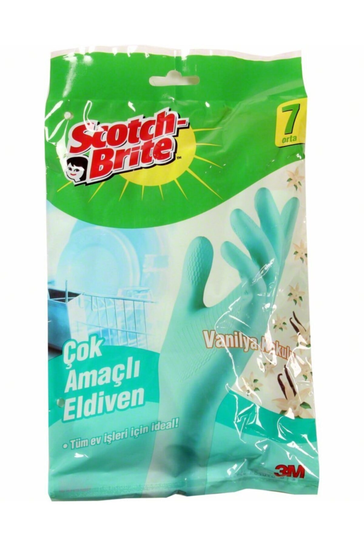 3M Scotch Brite Vanilya Kokulu Çok Amaçlı Yeşil Eldiven No:7