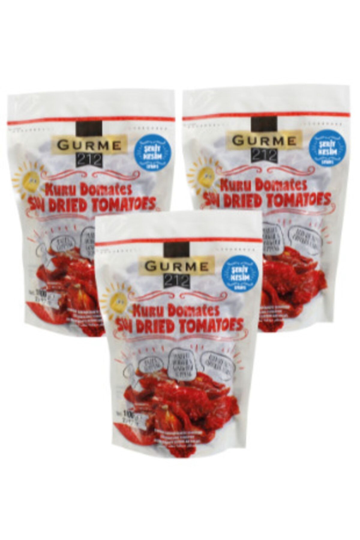 Gurme212 Yemeğe Hazır Şerit Kesim Kuru Domates (güneşte Kurutma) (3 Adet X 1000gr)
