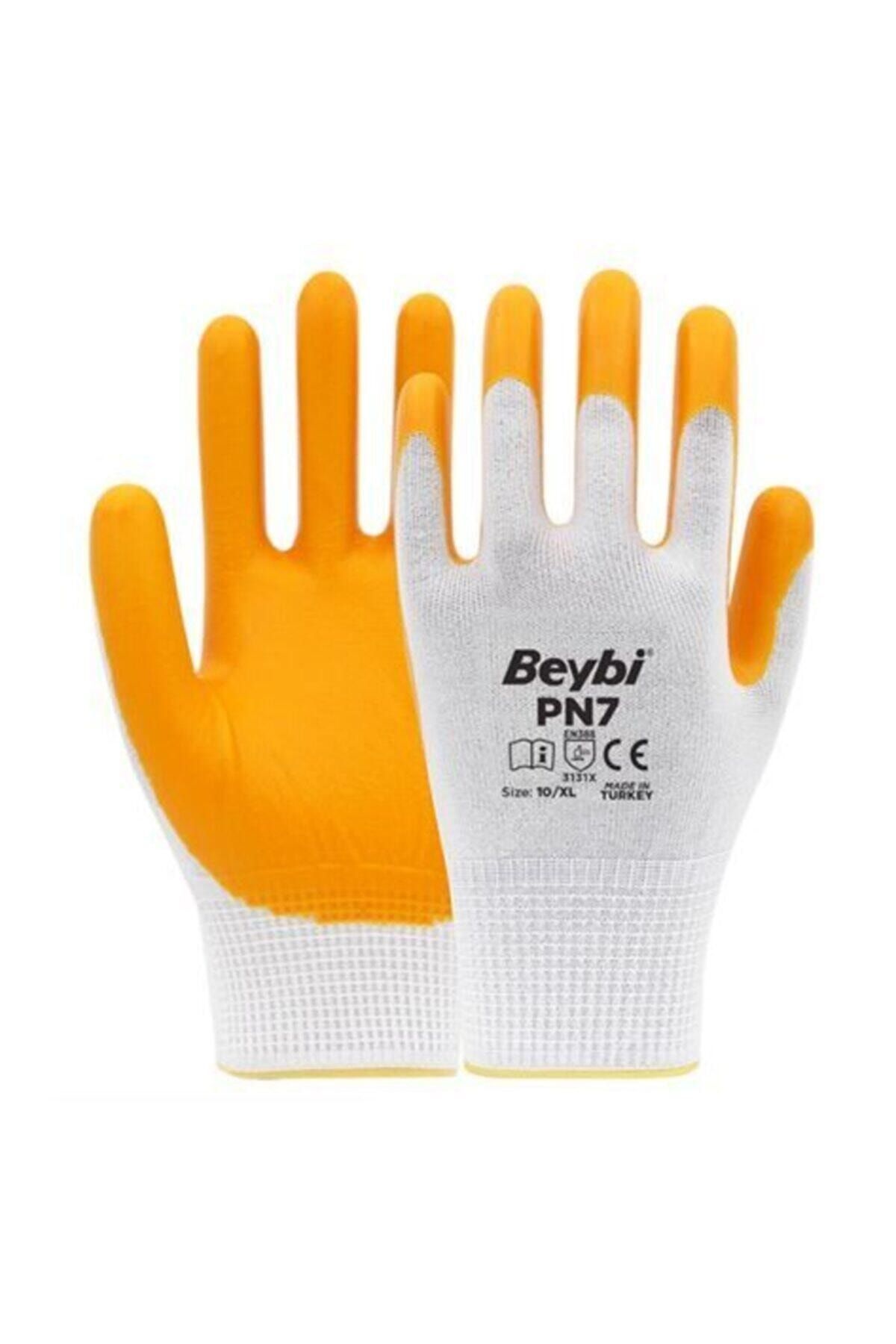 Beybi Pn7 Polyester Örme Nitril Eldiven-sarı-no:10-12'li Paket