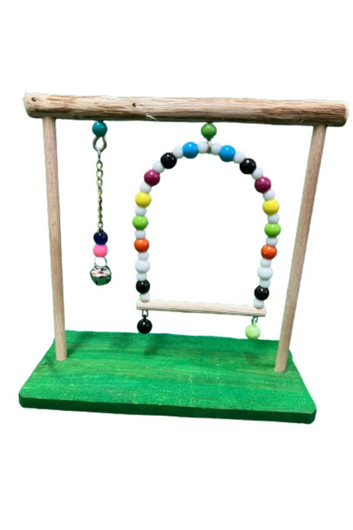 Wooden Bird Salıncak Ve Oyuncaklı Stant Tünek (yeşil Renk)