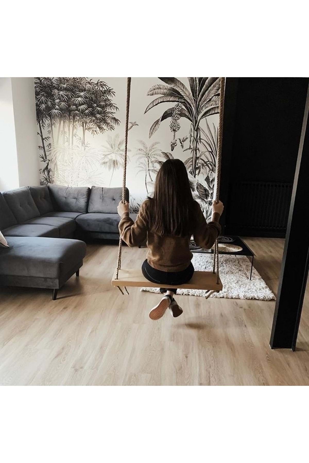 Flaş Group Ahşap Halatlı Salıncak Masif Halatlı Salıncak Halatlı Salıncak Bahçe Salıncağı Balkon Salıncak