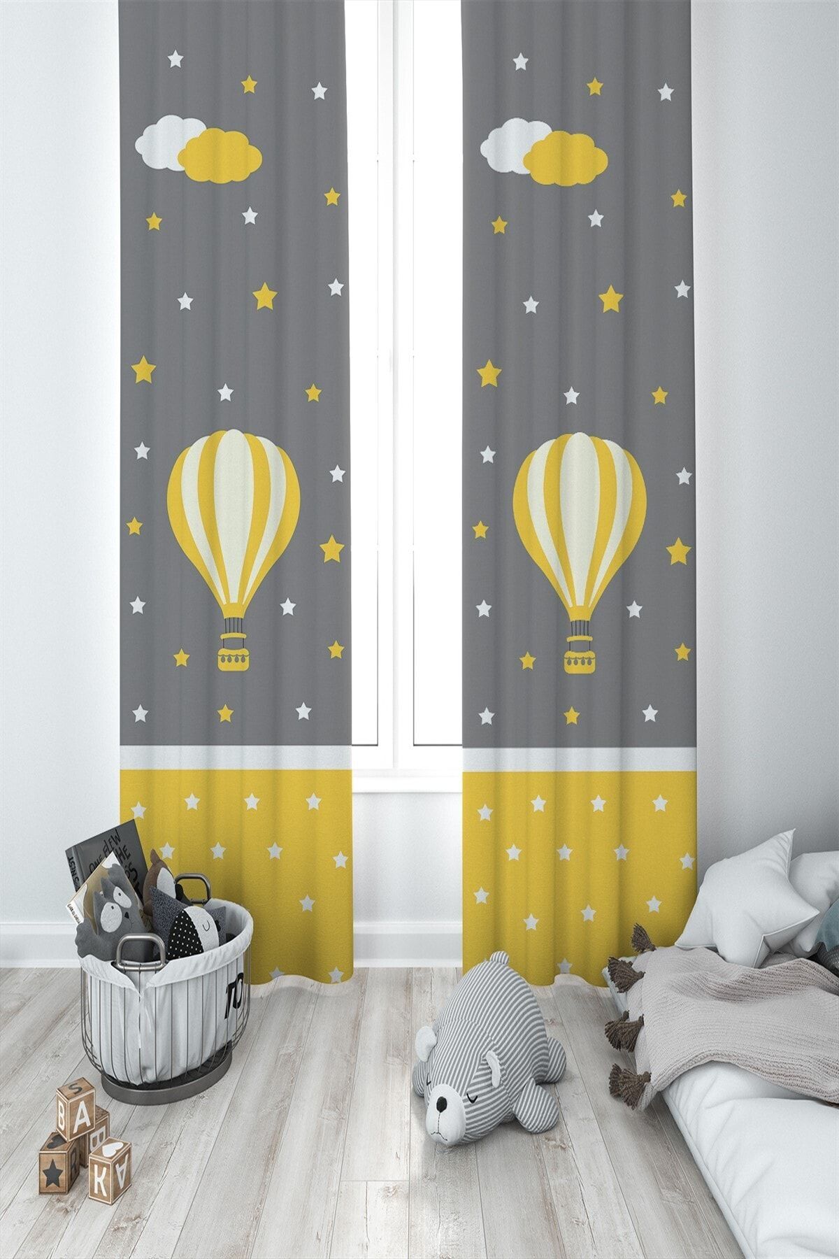 MEKTA HOME Sarı Çocuk Odası Fon Perde 2 Kanat Mkt-019