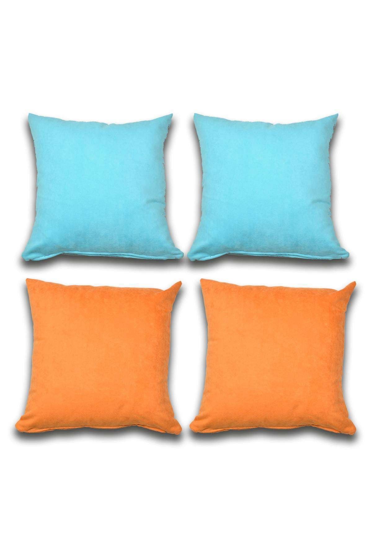 Royaleks 4 Adet Süet Kırlent Minder Kılıfı 40x40cm Turquaz Turuncu