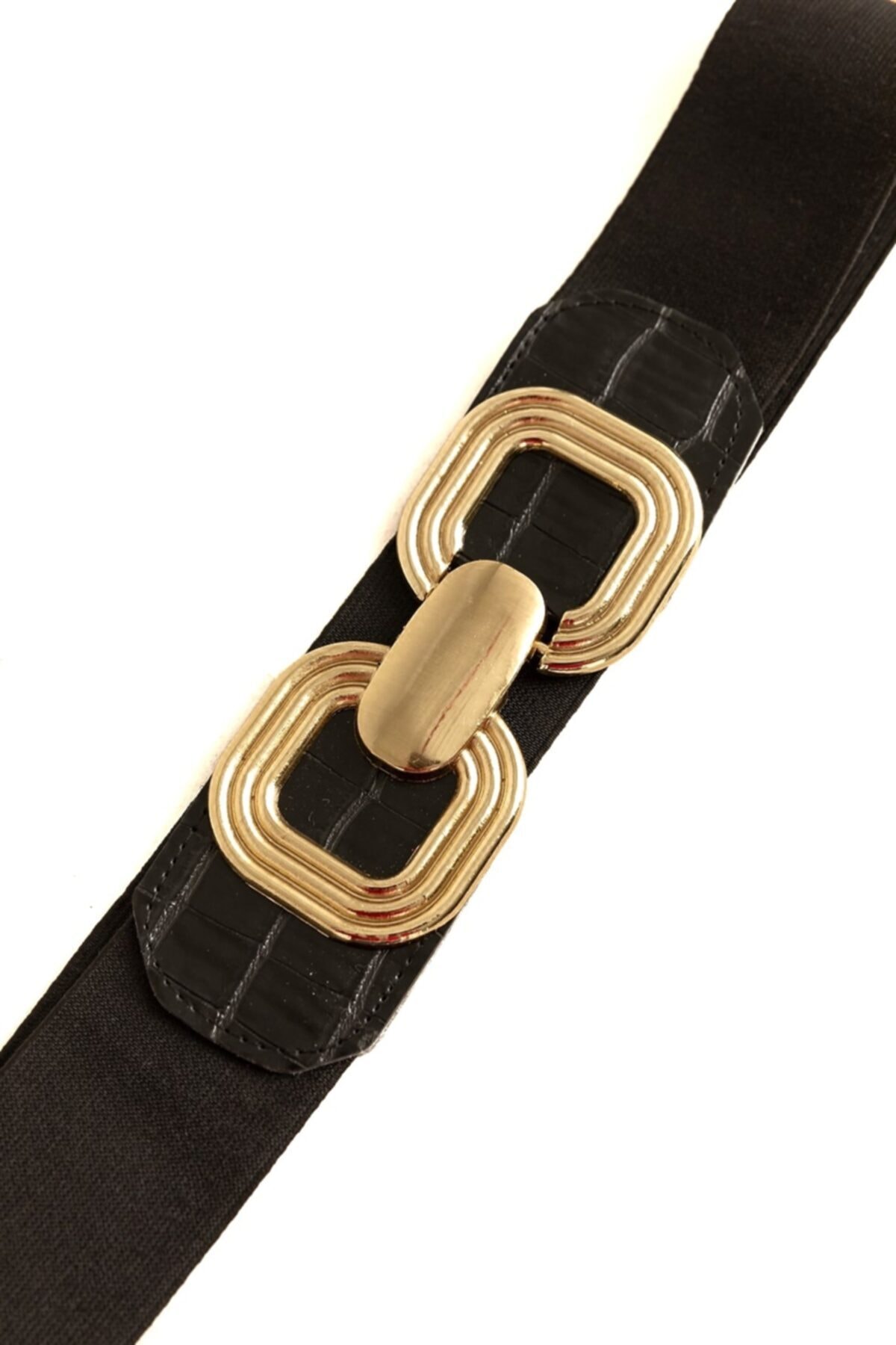 Beltingo Kadın Siyah Lastikli Gold Toka Kemer