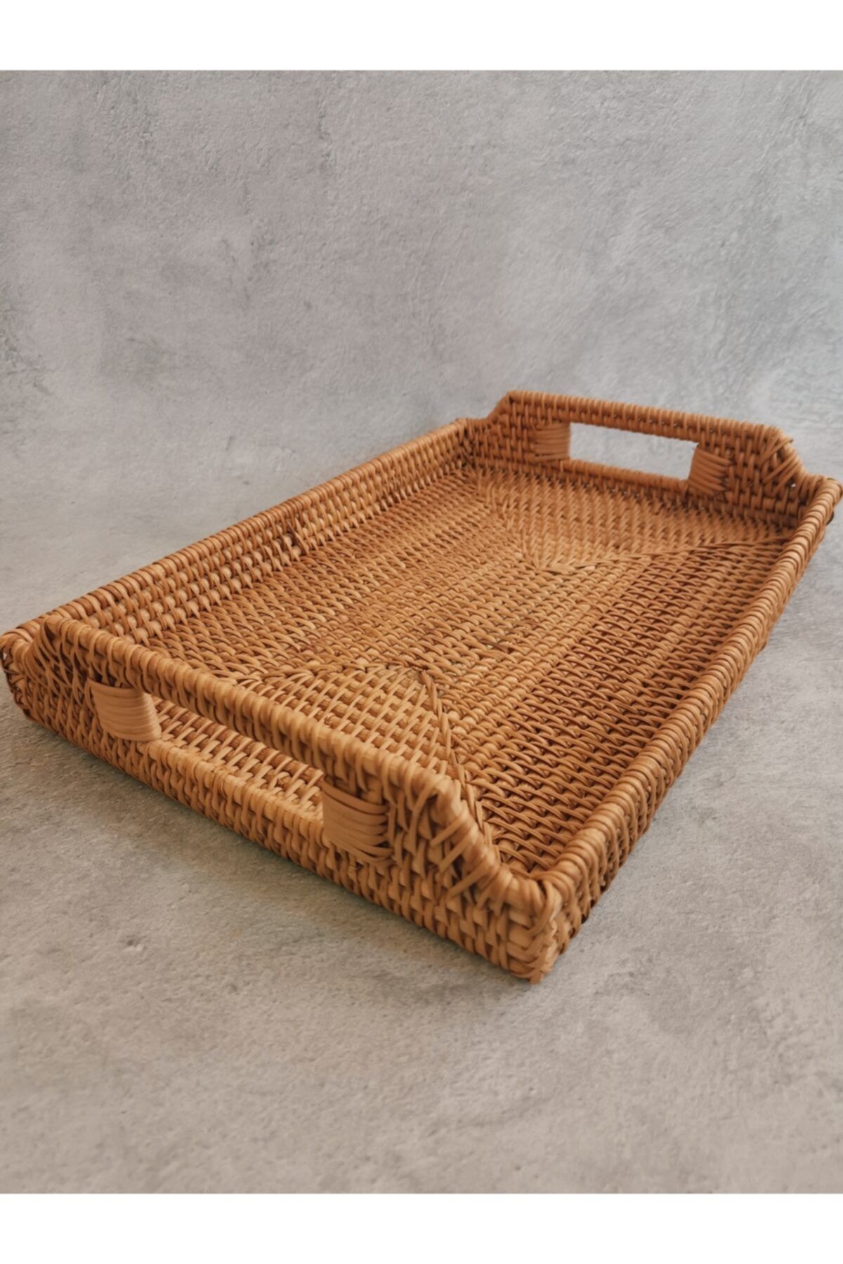 Helia Home Dikdörtgen Rattan Hasır Dekoratif Tepsi