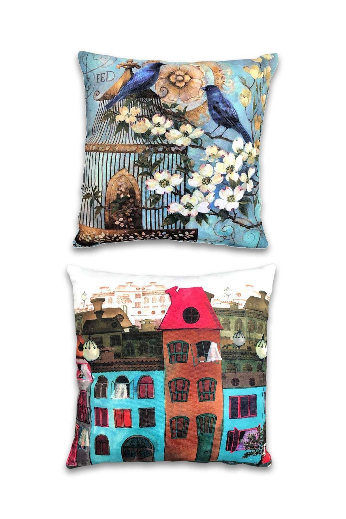 Royaleks 2 Li Çift Taraf Baskı Petek Kumaş Kırlent Minder Kılıfı 43x43 S8