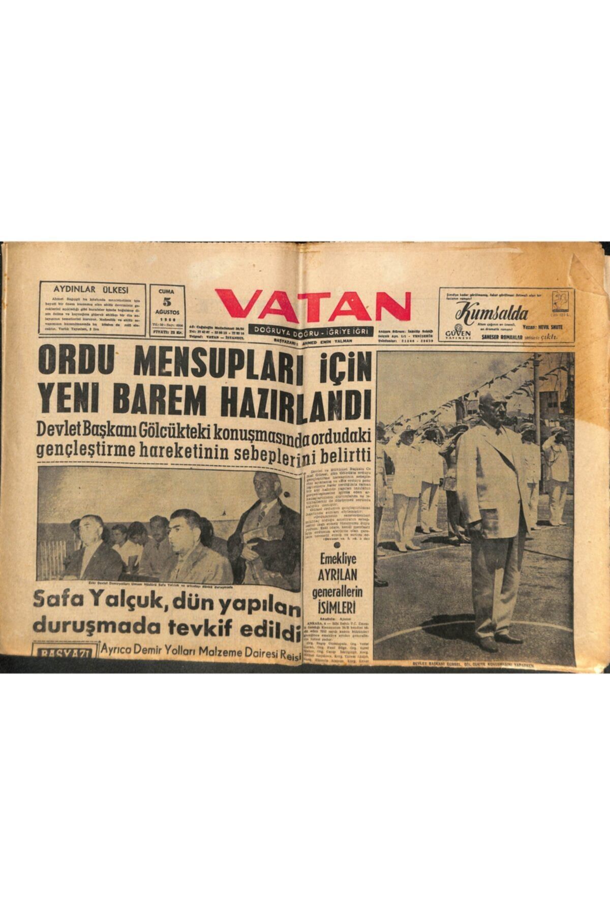Gökçe Koleksiyon Vatan Gazetesi 5 Ağustos 1960 - Safa Yalçuk , Dün Yapılan Duruşmada Tevkif Edildi