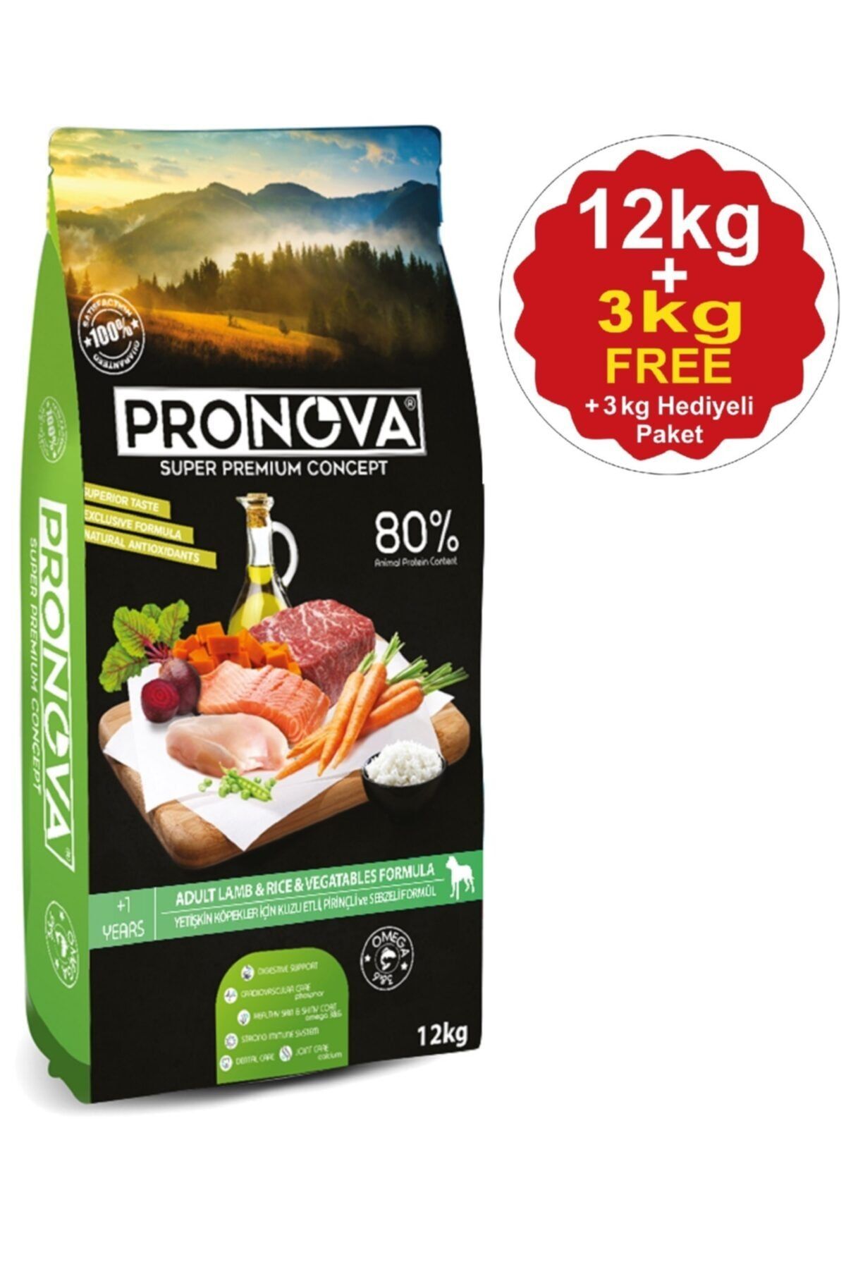 PRONOVA Düşük Tahıllı Kuzu Etli Yetişkin Köpek Maması 12 Kg ve 3 Adet Formix Konserve