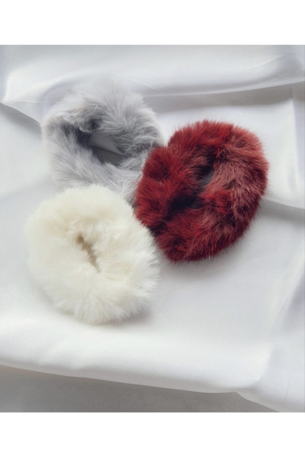 Ultraoyuncak 3 Lü Soft Peluş Tüylü Simit Toka Beyaz/bordo/gri