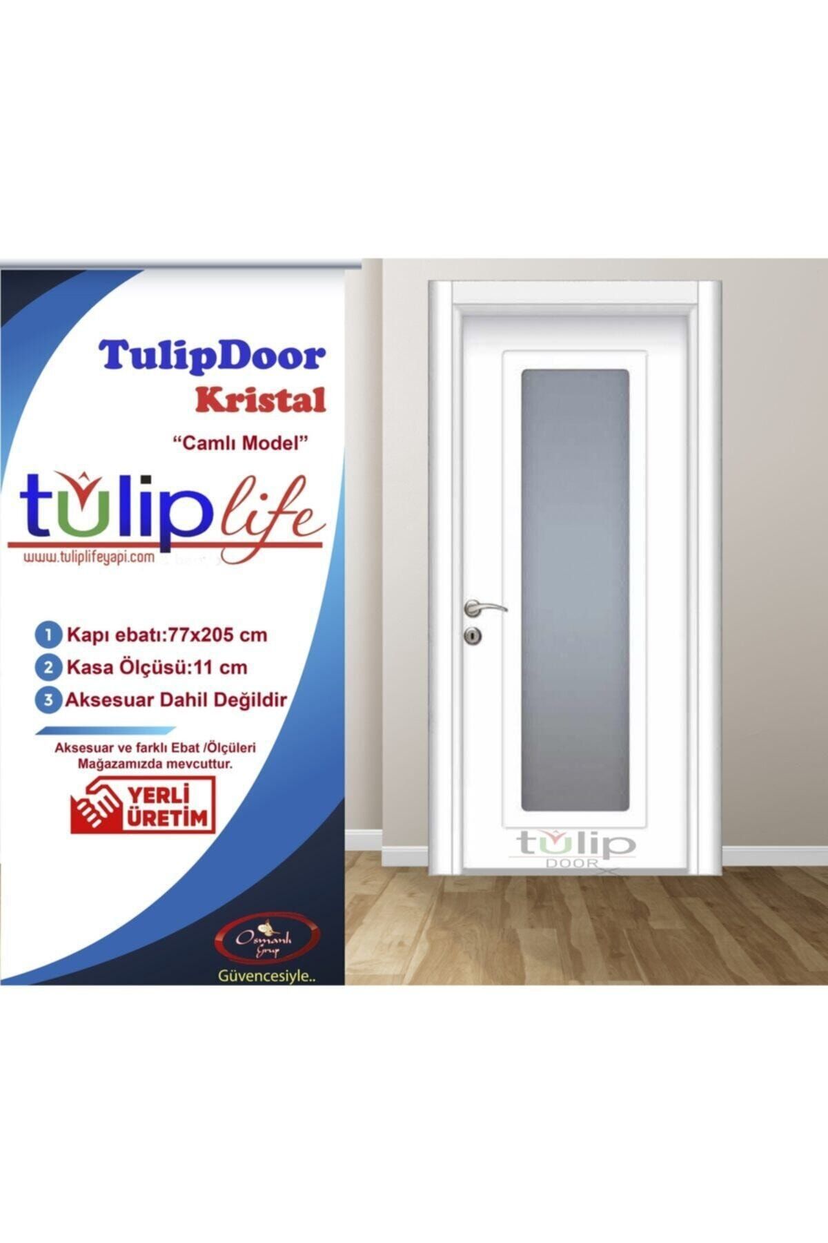 Tuliplife Beyaz Pvc Mebran Kaplama Camlı Model Iç Oda Kapısı Kristal 77x205/11 Kasa