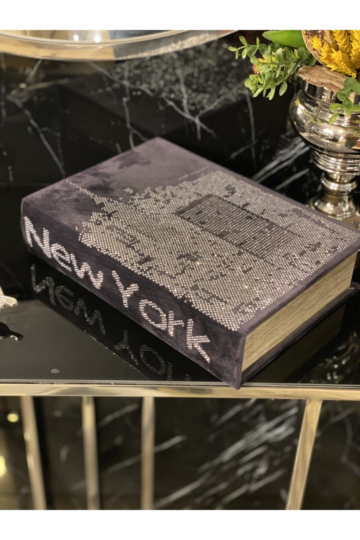 Vitale Mdf New York Kadife Dizayn Kitap Kutusu30x21x7 cm