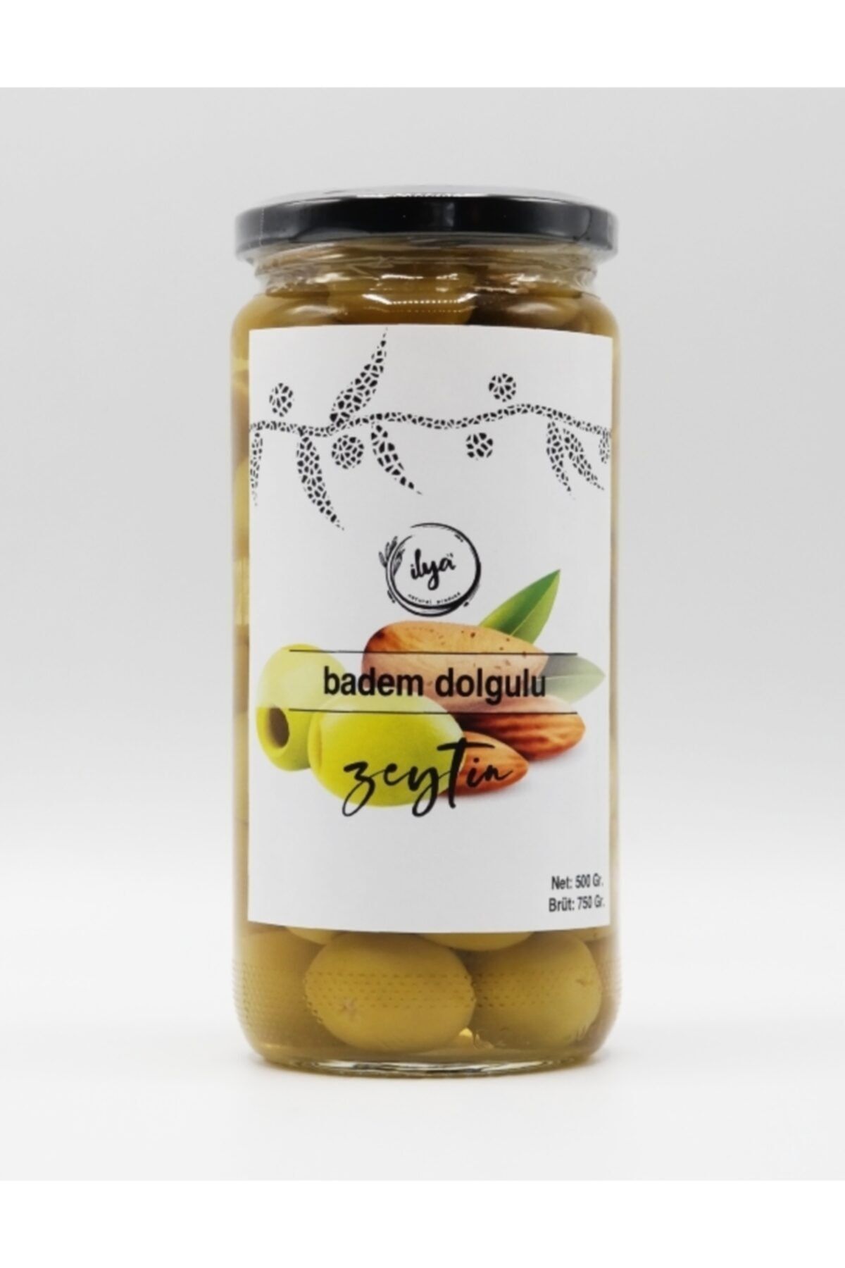 İLYA ORGANİK Badem Dolgulu Zeytin 500 Gr.