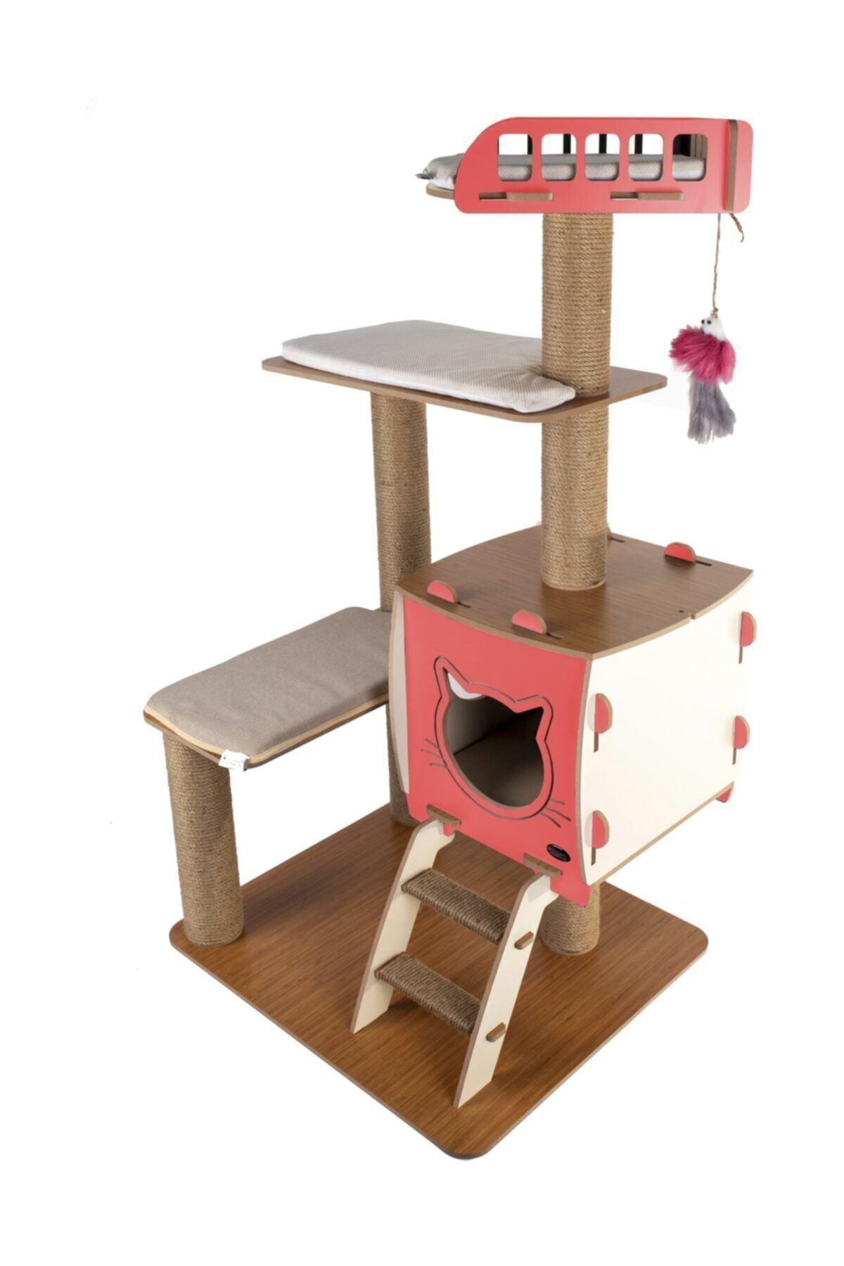 Patihomes Katlı Kedi Evi Tırmalamalı Pembe