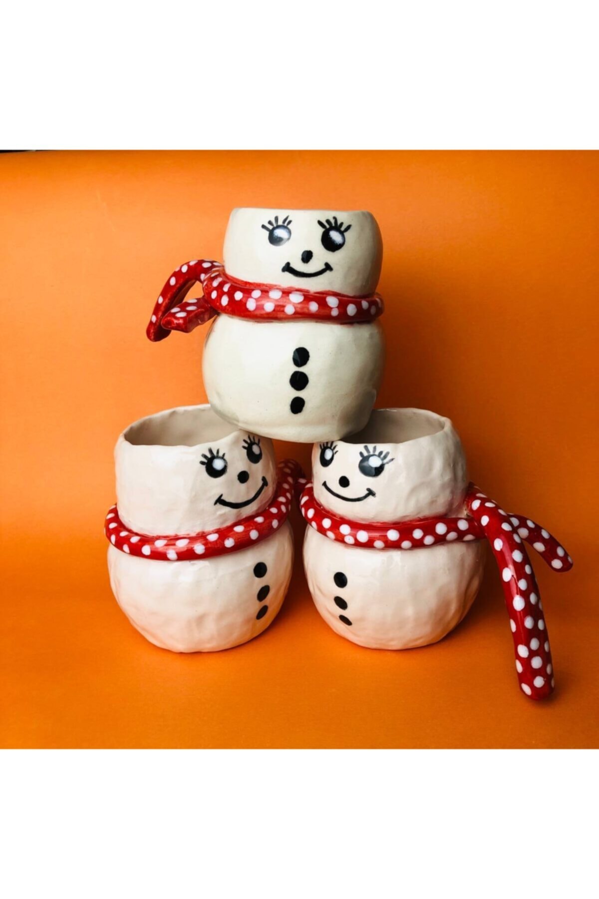 Lily & Loly Ceramics Yılbaşı Serisi “kardan Adam” Kupa - Beyaz Kardan Adam Kupa - El Yapımı Seramik Mug 150 Ml.