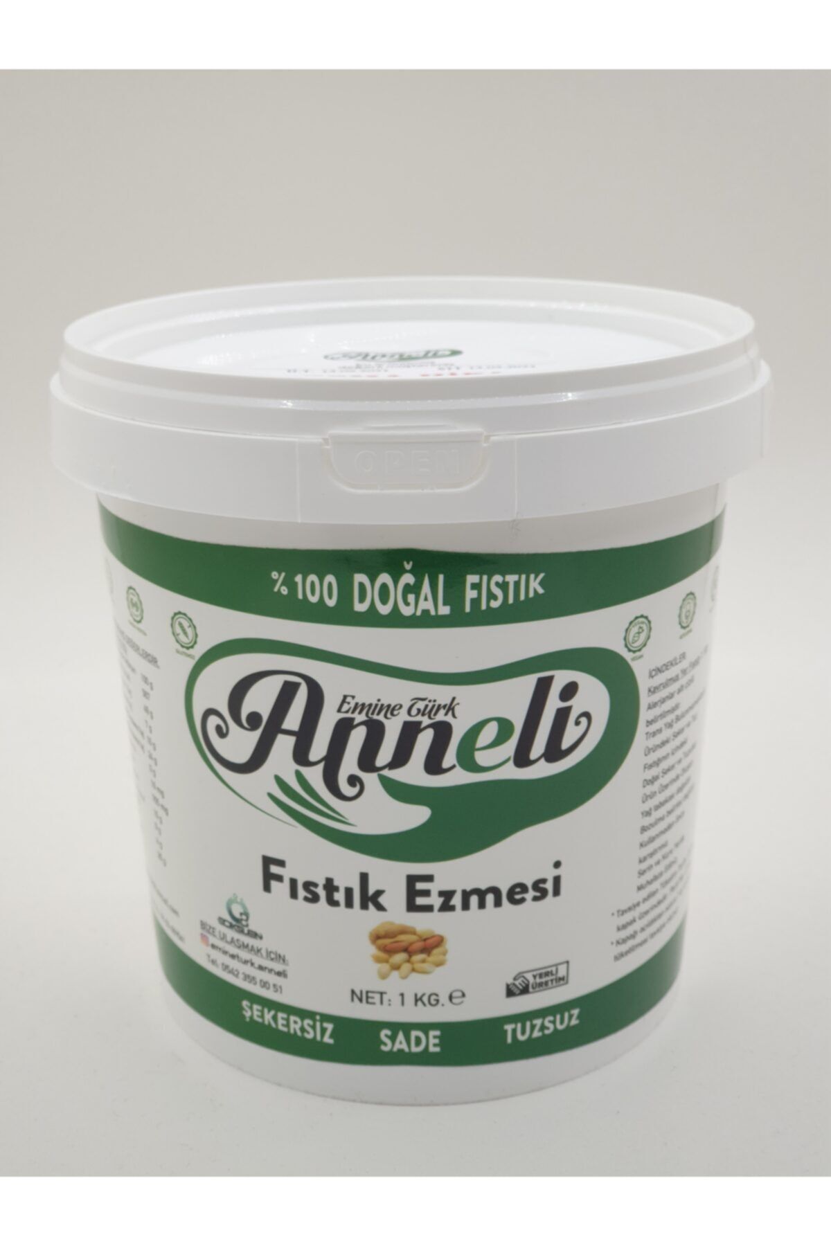 Emine türk anneli Anne Eli Ile Ev Yapımı Doğal Sade Fıstık Ezmesi 1 kg Kova
