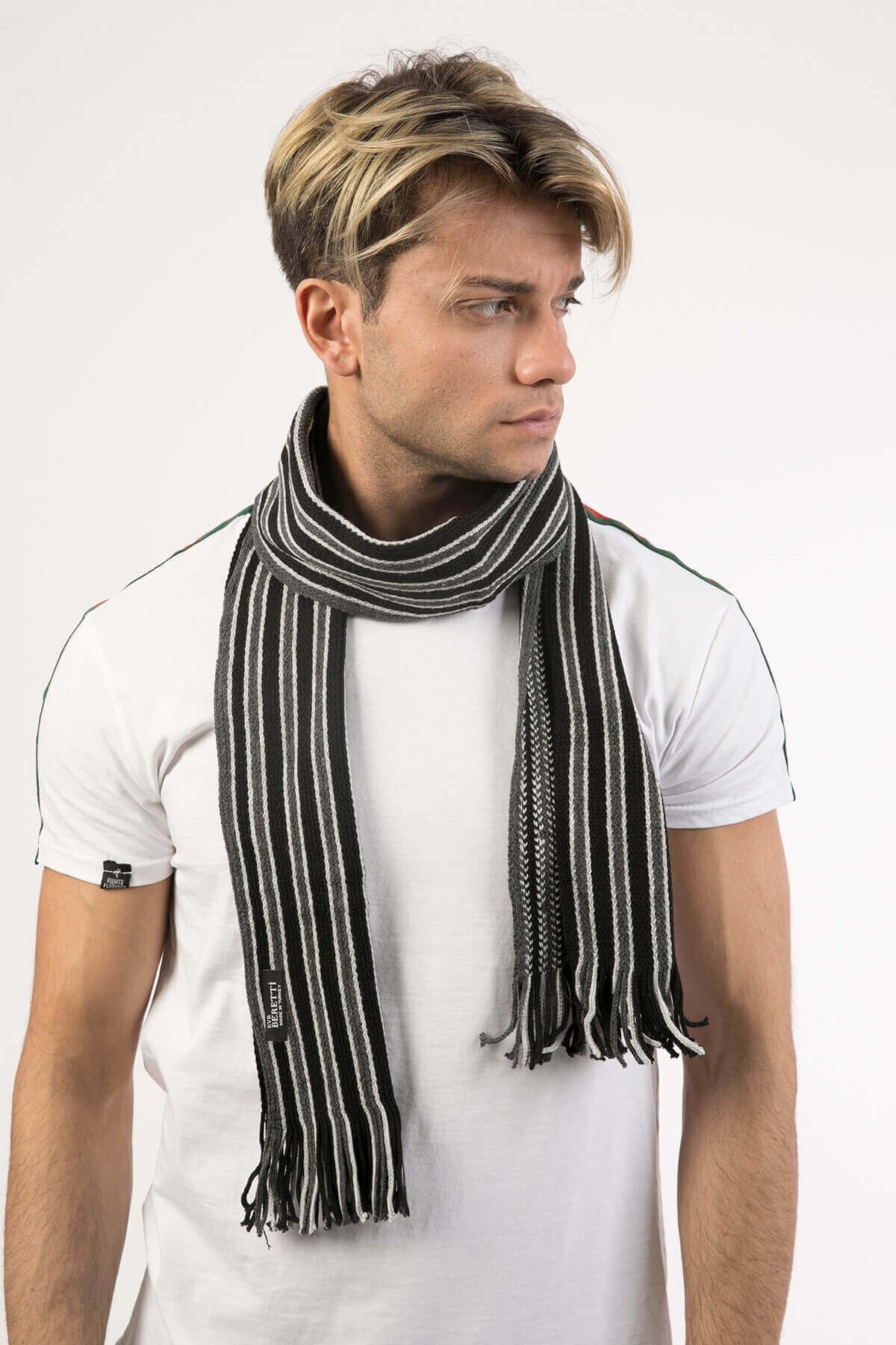 Mossta Çizgili Erkek Triko Atkı Siyah