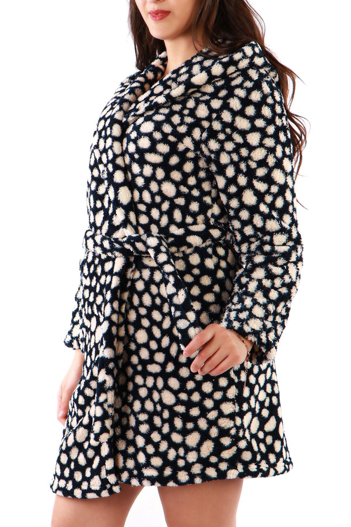 Nicoletta Lacivert Kadın Sabahlık Welsoft Cepli Kapüşonlu Likralı