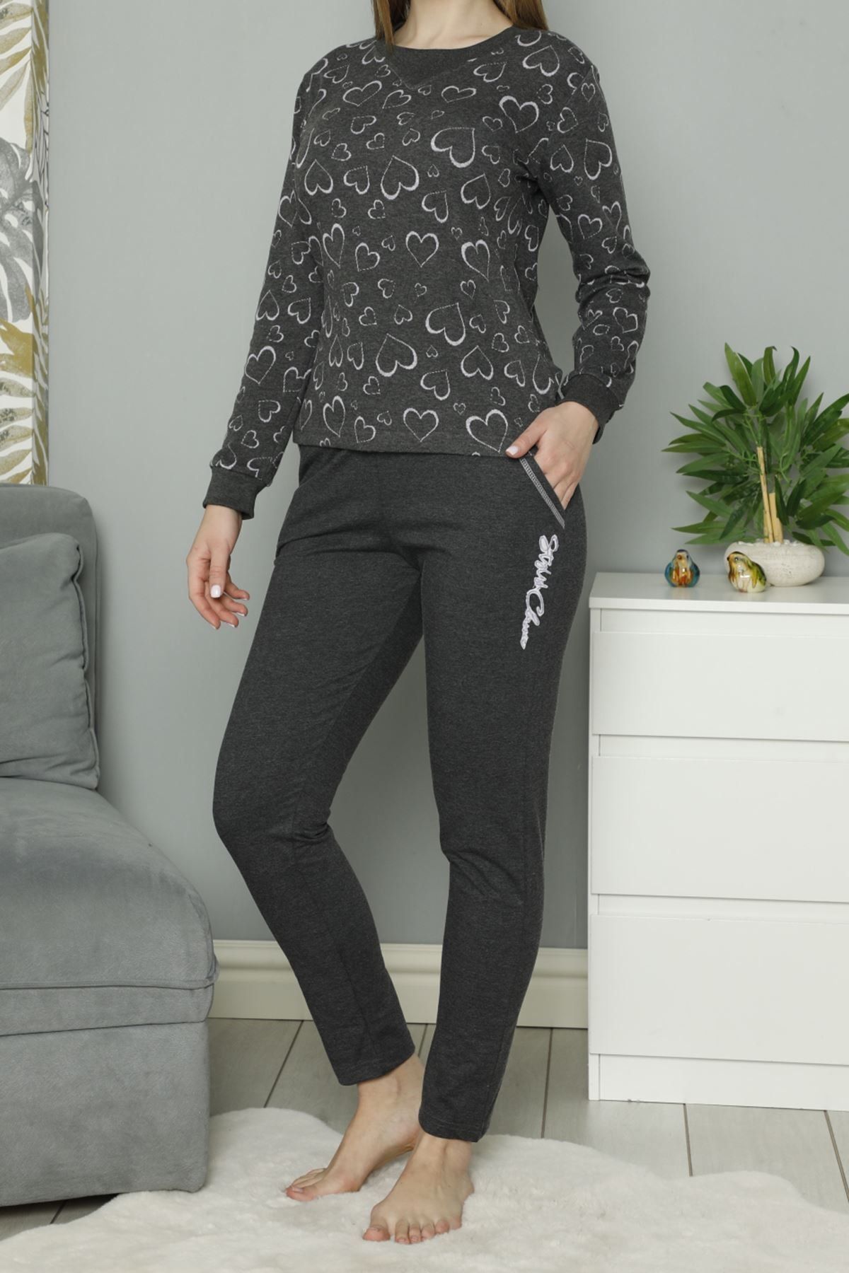Nicoletta Antrasit Kadın Pijama Takımı Uzun Kollu