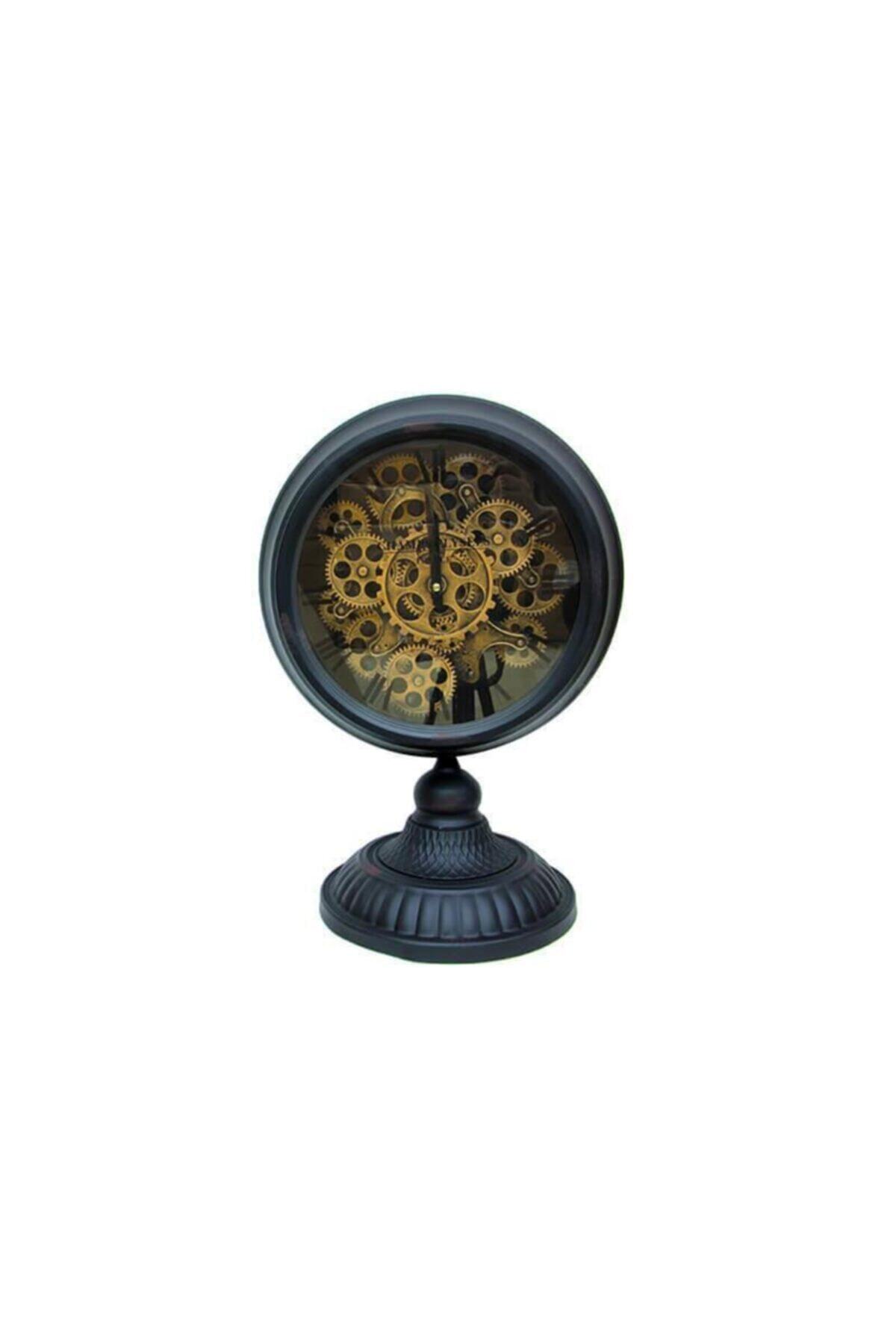 LEONSHOP Masaüstü Siyah Çarklı Saat Akar Mekanızmalı Roma Rakamlı
