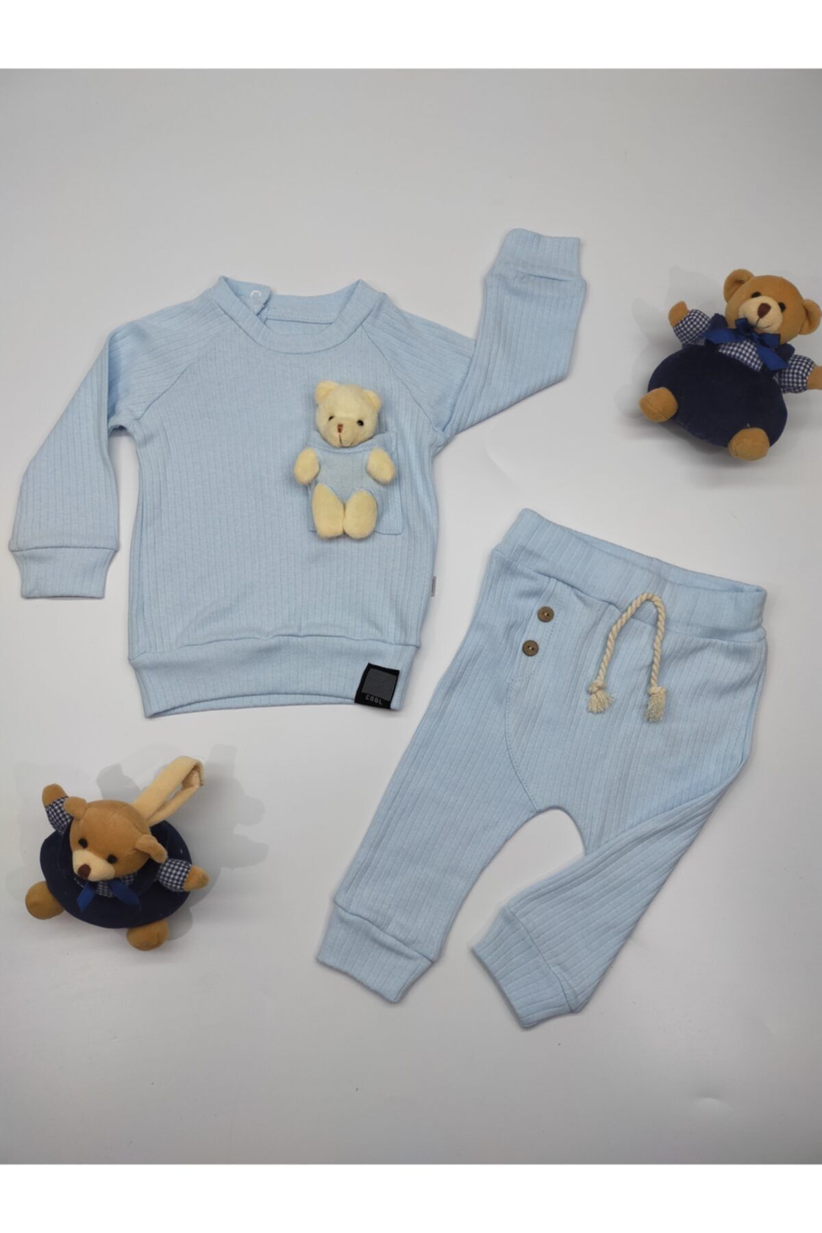 BABYCOOL Unisex Fitilli Ayıcıklı 2li Takım-mavi