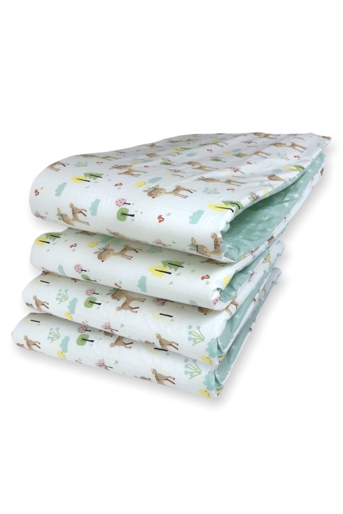 Bebek Özel Bebek Çocuk Beşik Kenar Koruma 120x200 Montessori (4 Parça) Karaca Yeşil Yıldızlı