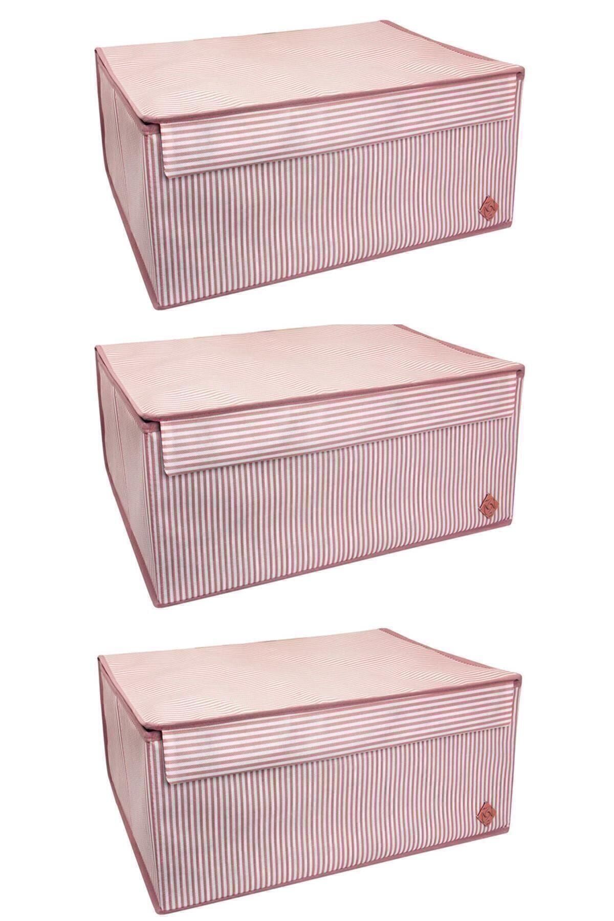 Modaxstore Çok Amaçlı Su Geçirmez Kumaş Kapaklı Düzenleyici Pembe Hurç & Kutu & Baza 3'lü (50x40x19cm)