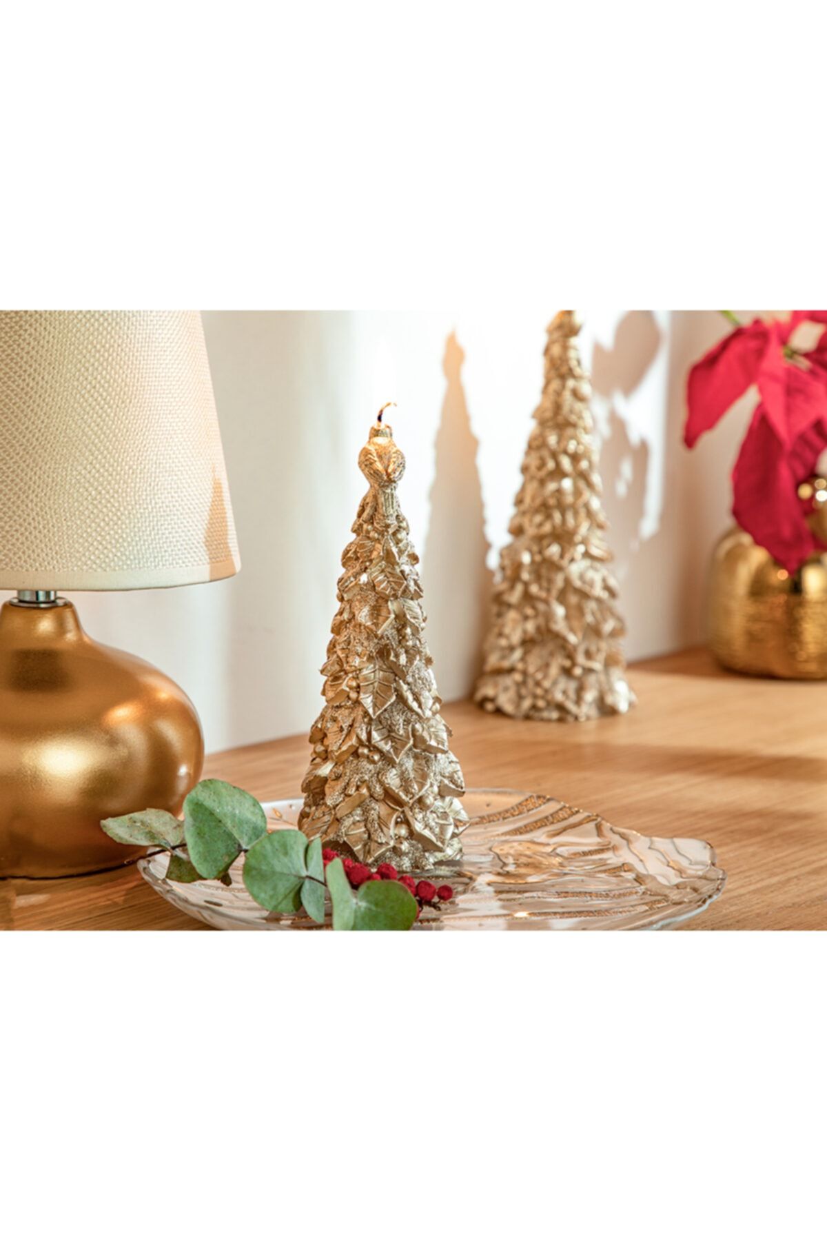 English Home Christmas Yılbaşı Konseptli Mum 6.5x6.5x16.8 Cm Gold