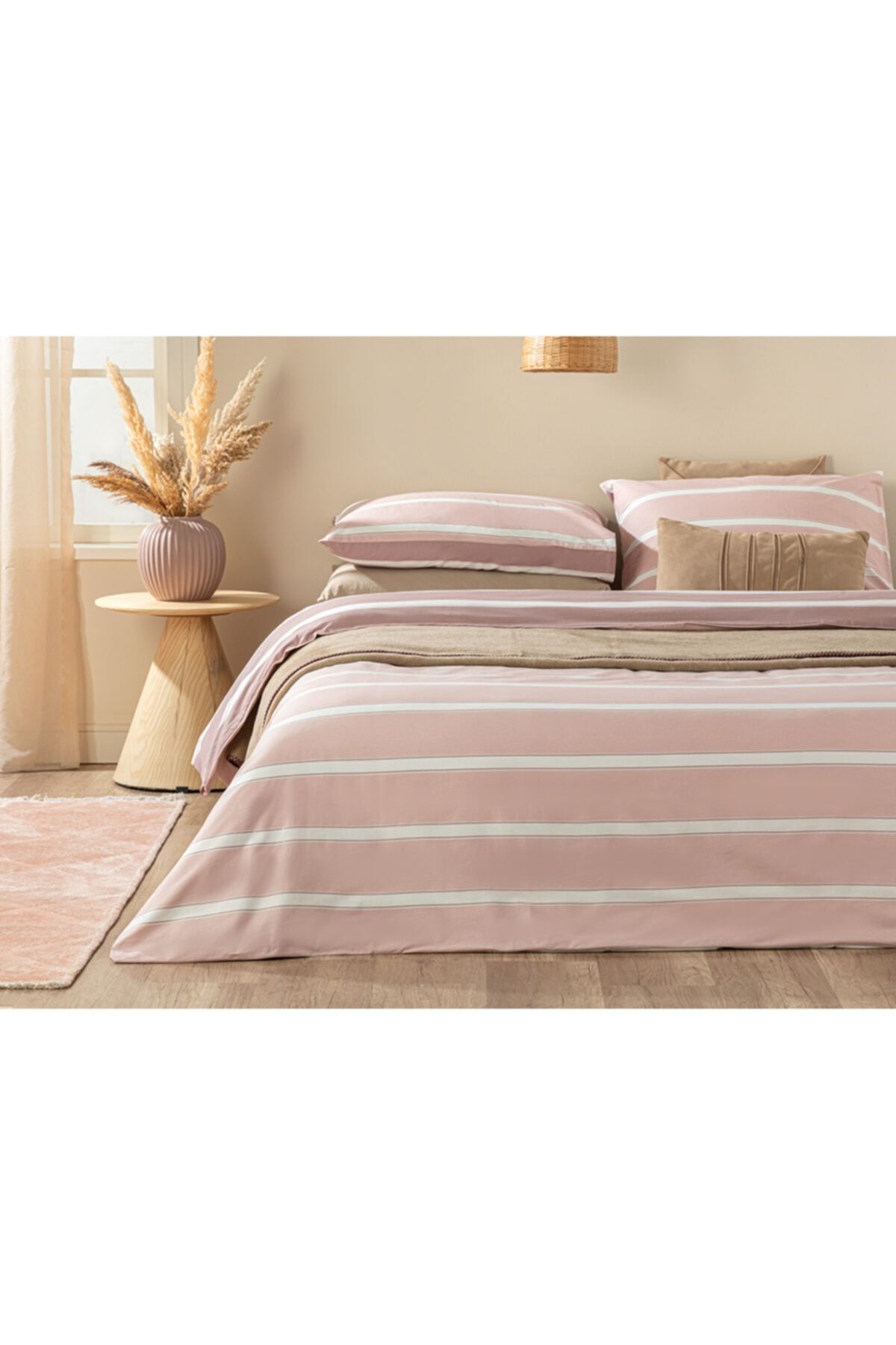 English Home Bold Stripe Pamuklu Çift Kişilik Nevresim Seti 200x220 Cm Pembe