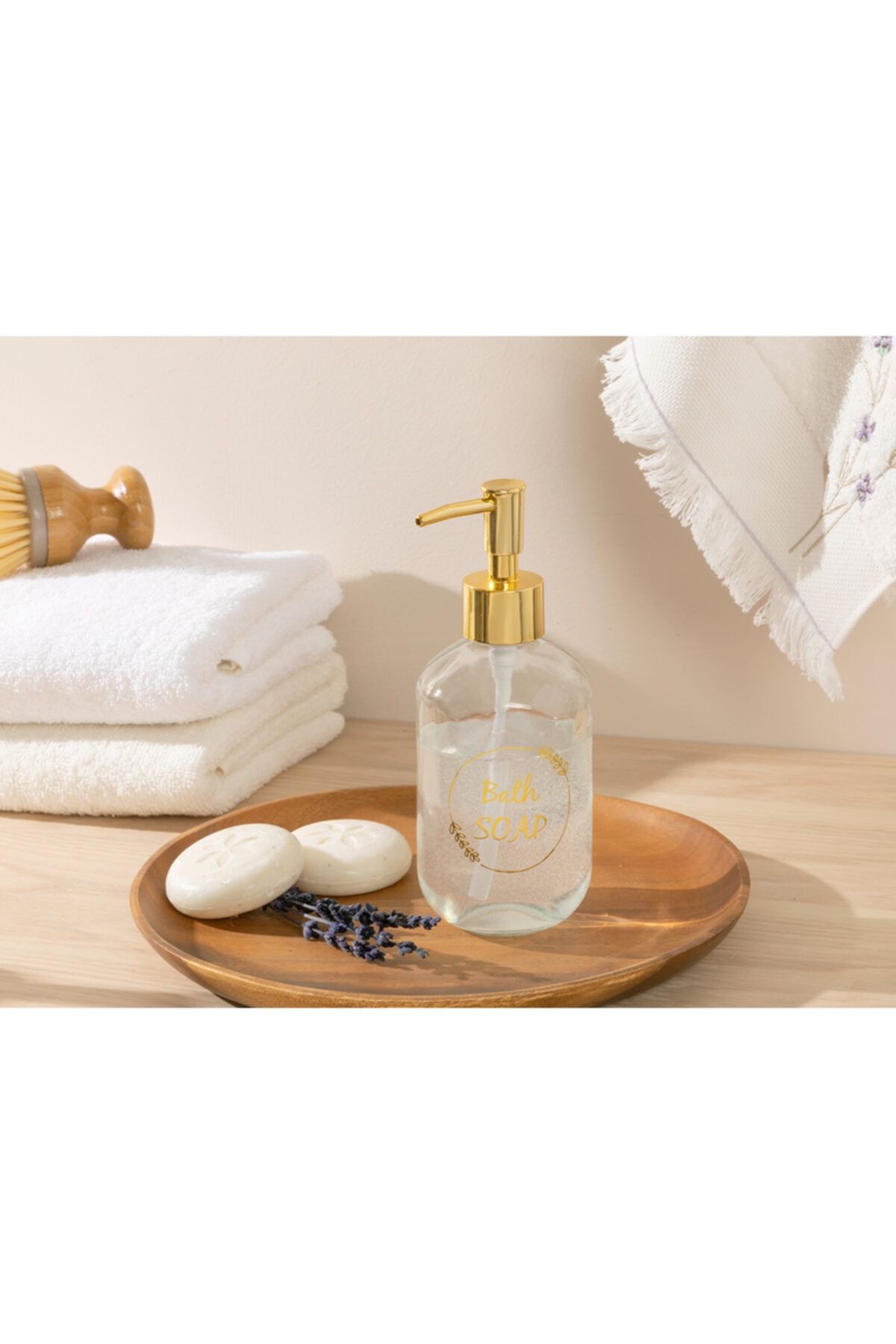 English Home Soft Bath Cam Banyo Sıvı Sabunluk 7x7x18 Cm Gold