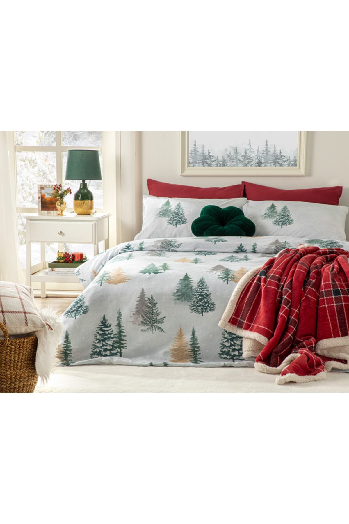 English Home Icy Forest Pamuk Tek Kişilik Nevresim Takımı 160x220 Cm Yeşil-yılbaşı Özel