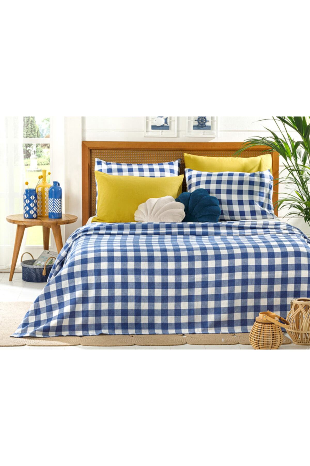 English Home Gingham Baskılı Tek Kişilik Pike 150x220 Cm Lacivert