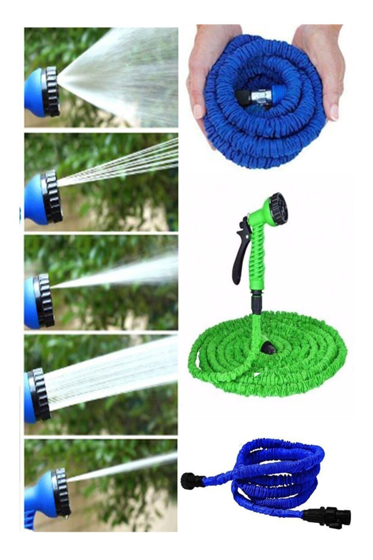 Dreamsshop 30 Metre Bahçe Sulama Araç Yıkama Hortumu 7 Kademeli Başlık