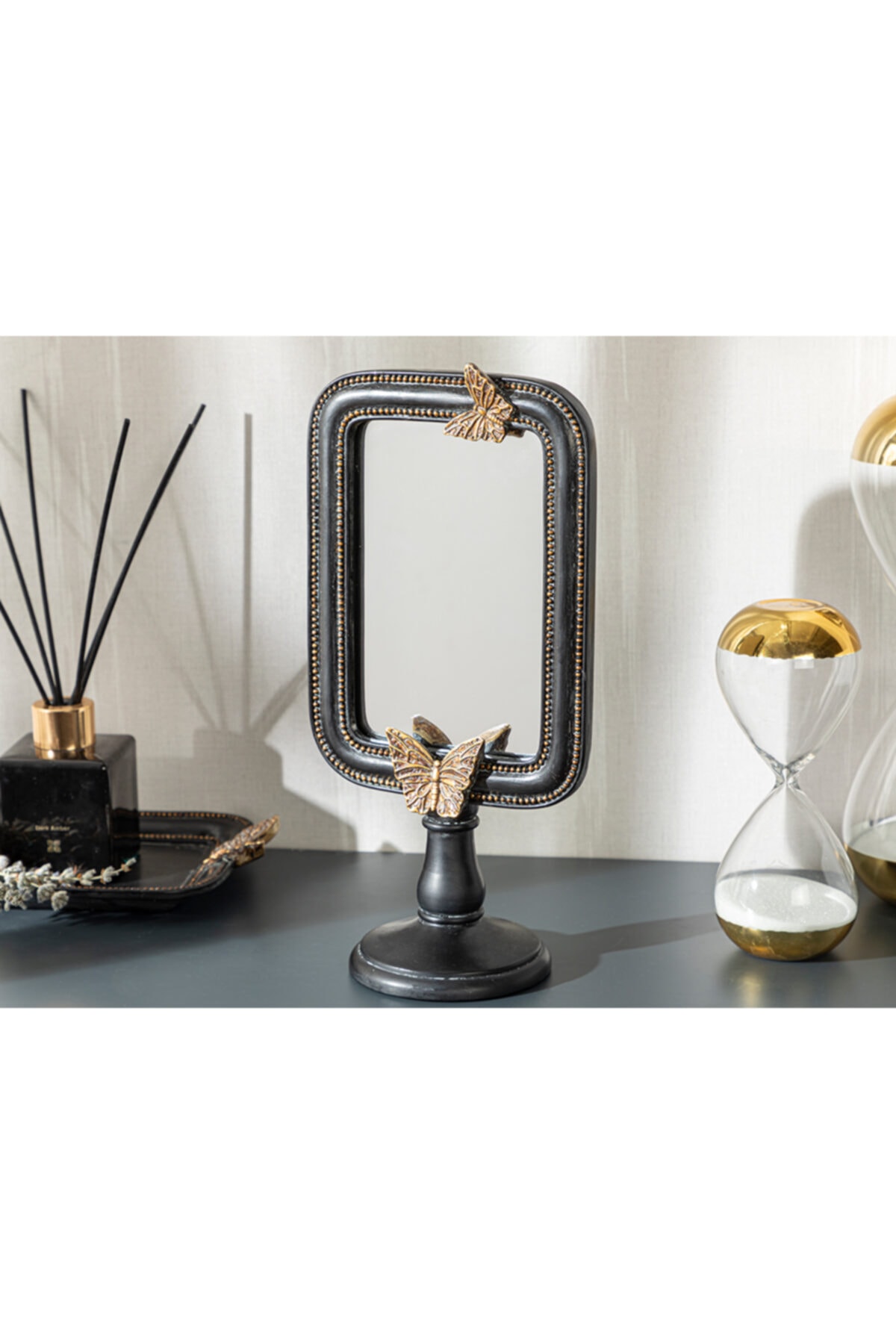 English Home Butterflıes Masa Aynası 13,2x9,2x27,5 Cm Siyah
