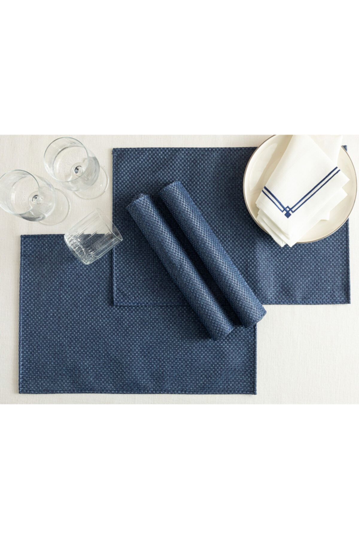English Home Dora Polyester & Ramie 4'lü Amerikan Servis 45x30 Cm Lacivert