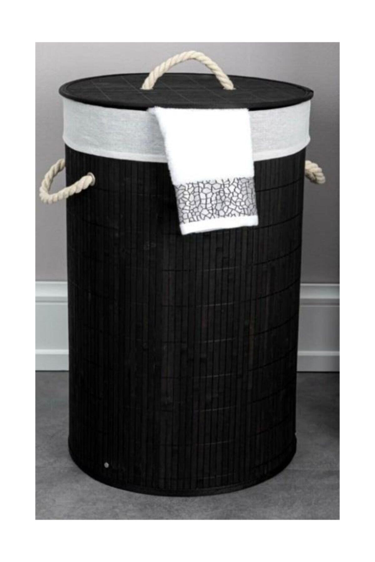 Dore Limpia Siyah Bambu Katlanabilir Yuvarlak Çamaşır Sepeti 38x60 cm