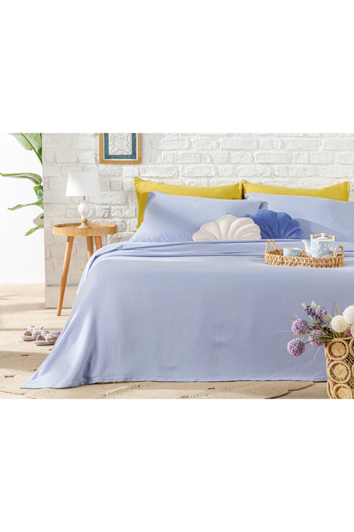 English Home Cool Stripe Soft Touch Tek Kişilik Pike Seti 150x220 cm Ortanca