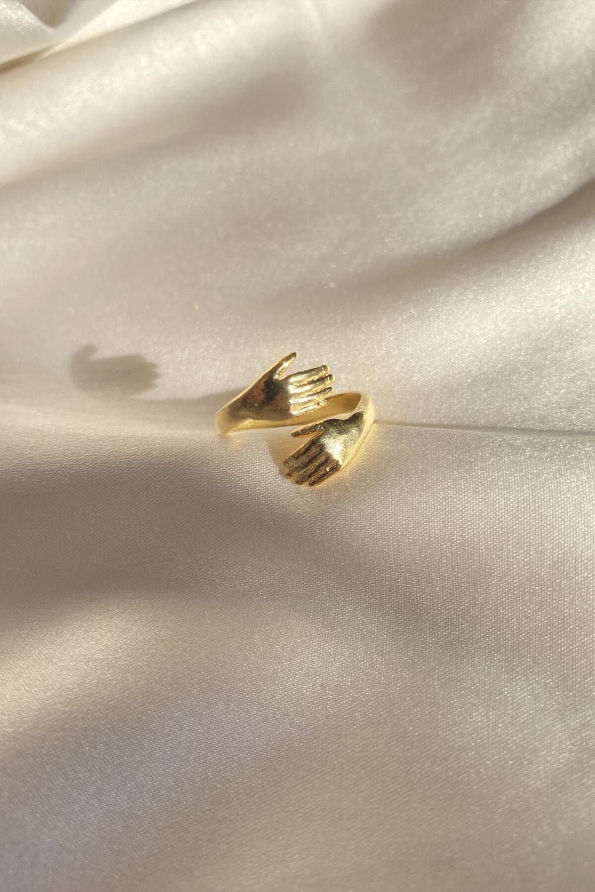 LOTUS GÜMÜŞ Kadın Sarılan El Ayarlanabilir 14 K Rose Altın Kaplama Yüzük