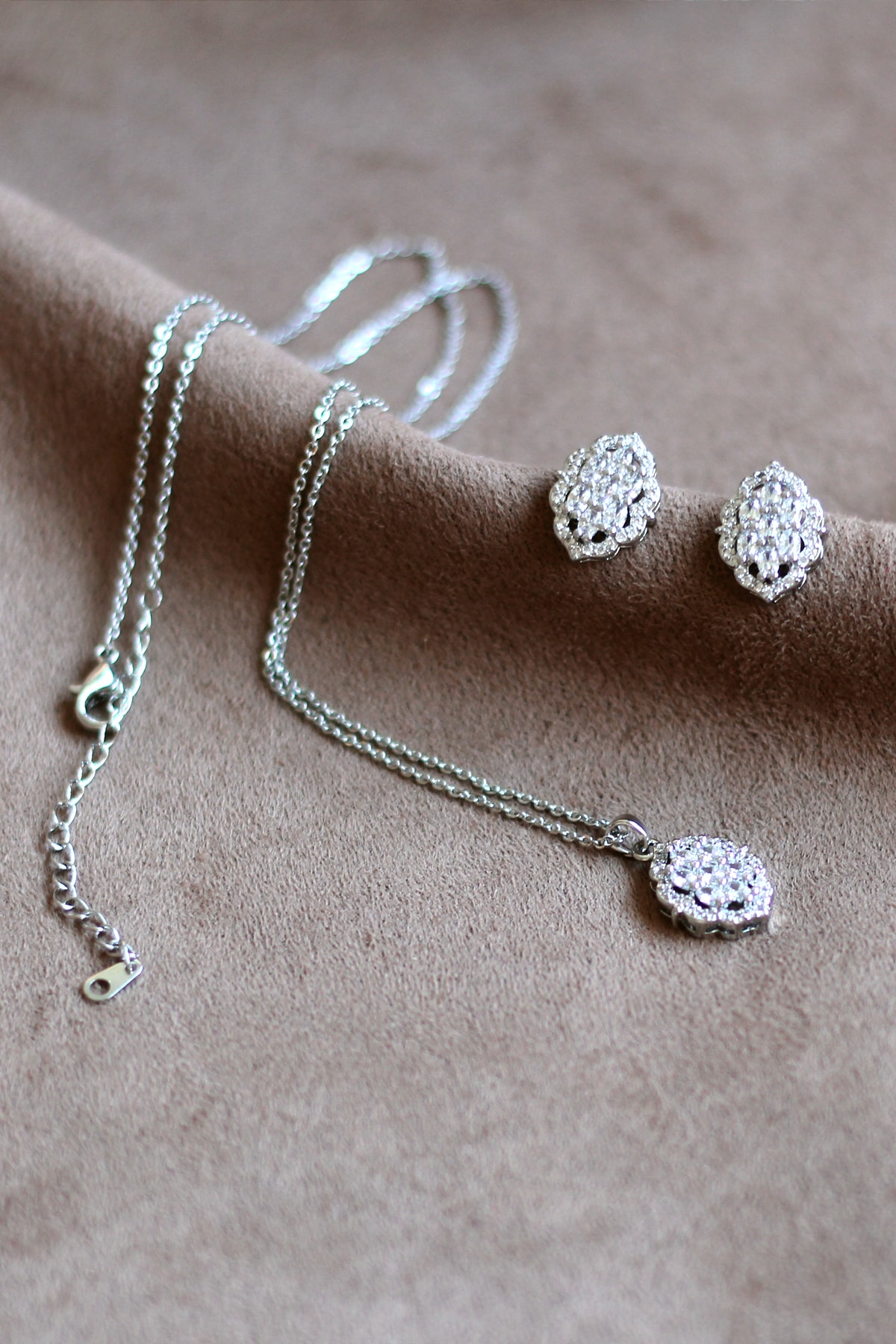 Juvelarto Zirkon Taşlı Gold Kolye Küpe Seti