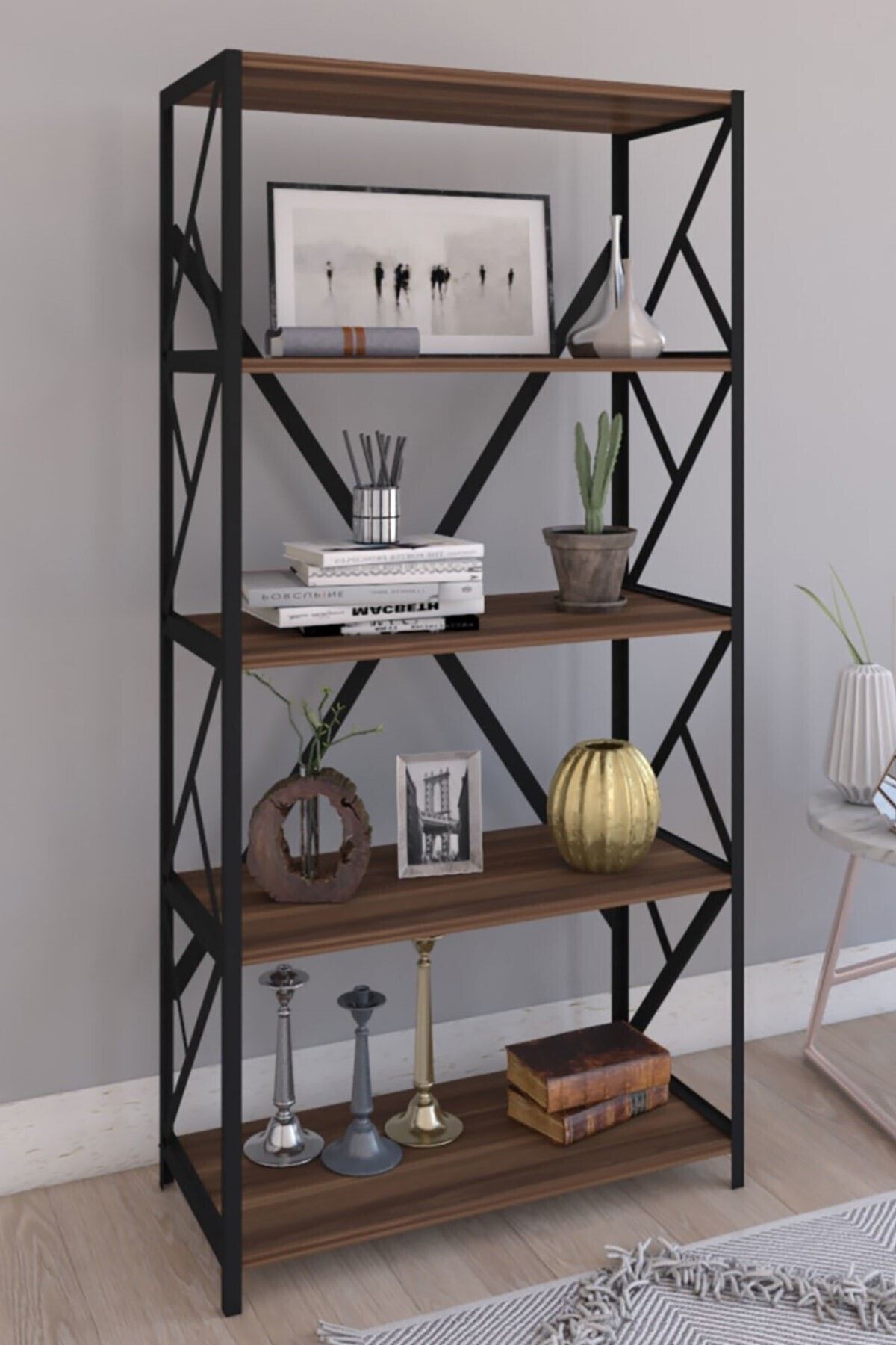 haus moduler metal kitaplik 5 rafli kitaplik dosya kitap rafi ofis ev rafi kitap raf ceviz fiyati yorumlari trendyol