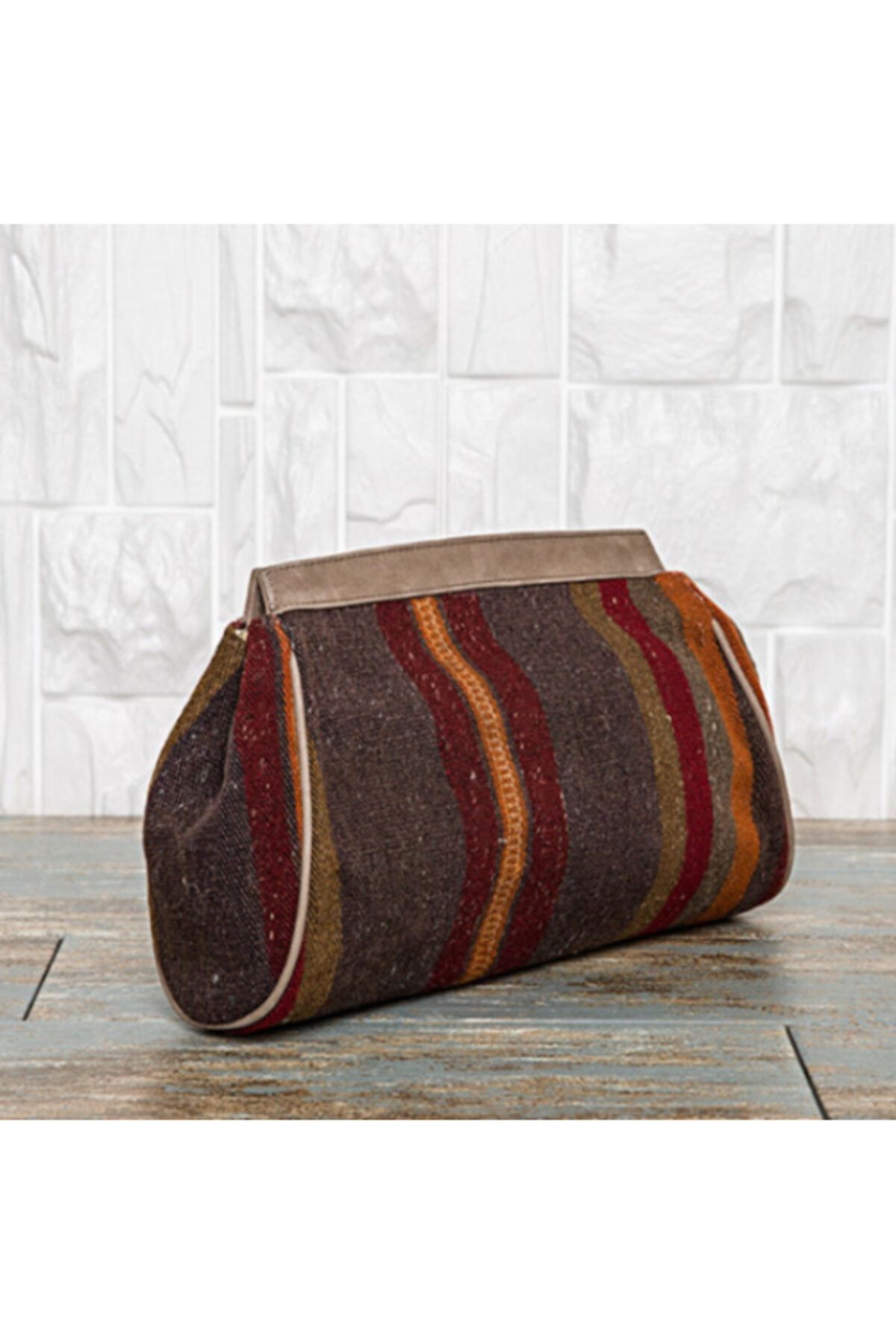 OA Fashion Kadın Gri Vintage Kilim Desen Dokuma Portföy Çanta