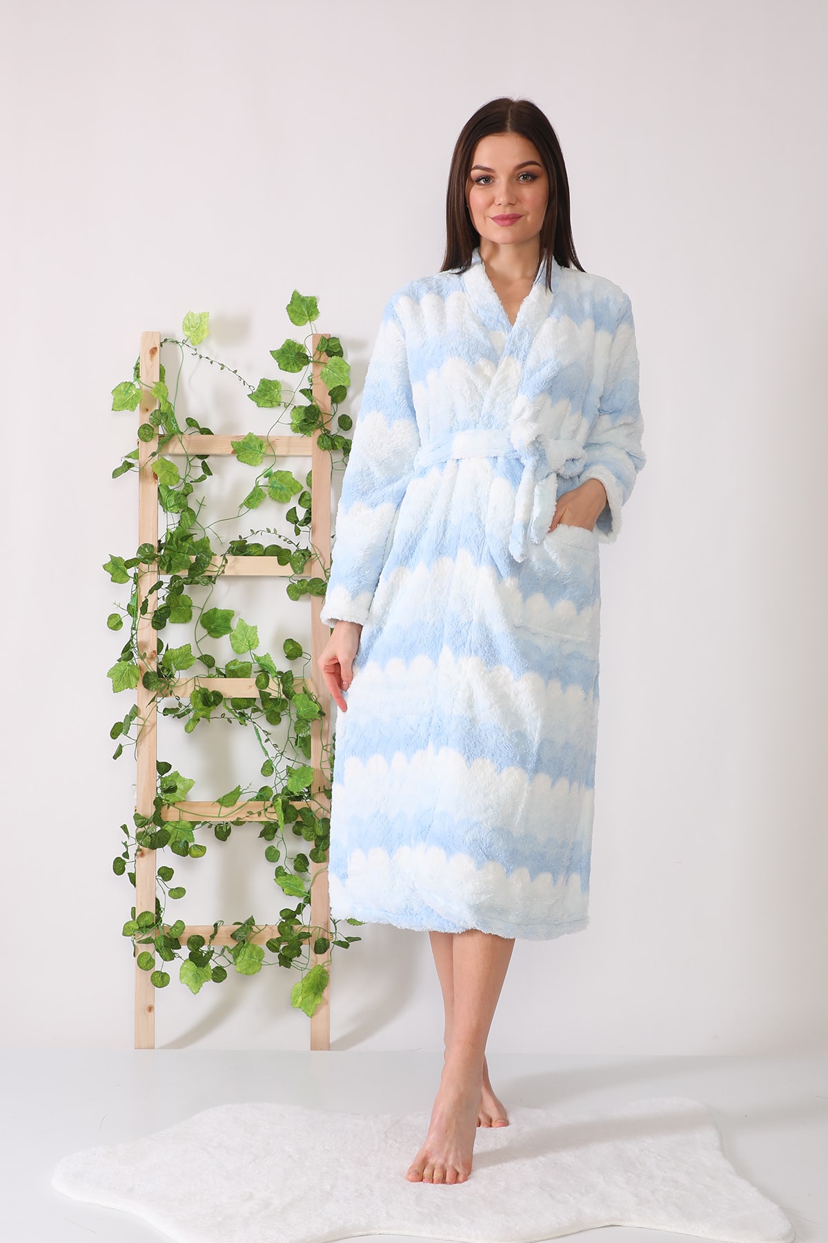 Lohussa Bulut Mavi Yumuşacık Uzun Polar Sabahlık