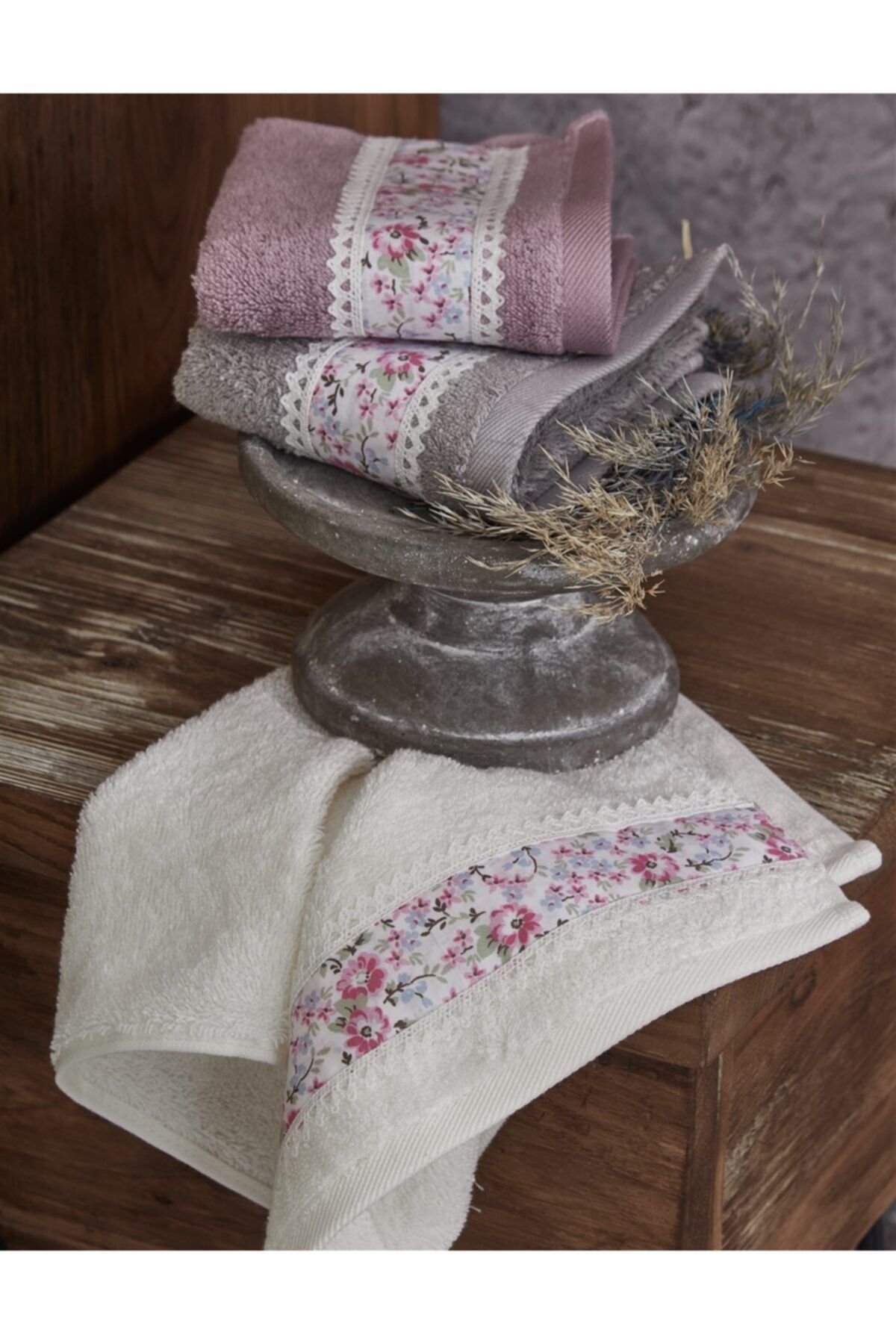 Ecocotton Organik Mutfak Havlu Seti 30*50 Bloomy Lila-beyaz-gri