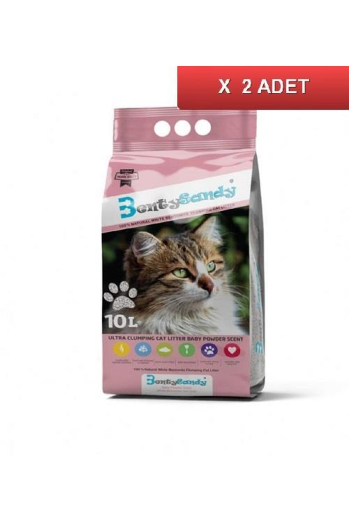 BentySandy Bebek Pudrası Kokulu Kalın Bentonit Kedi Kumu 10 Lt (2 Adet)