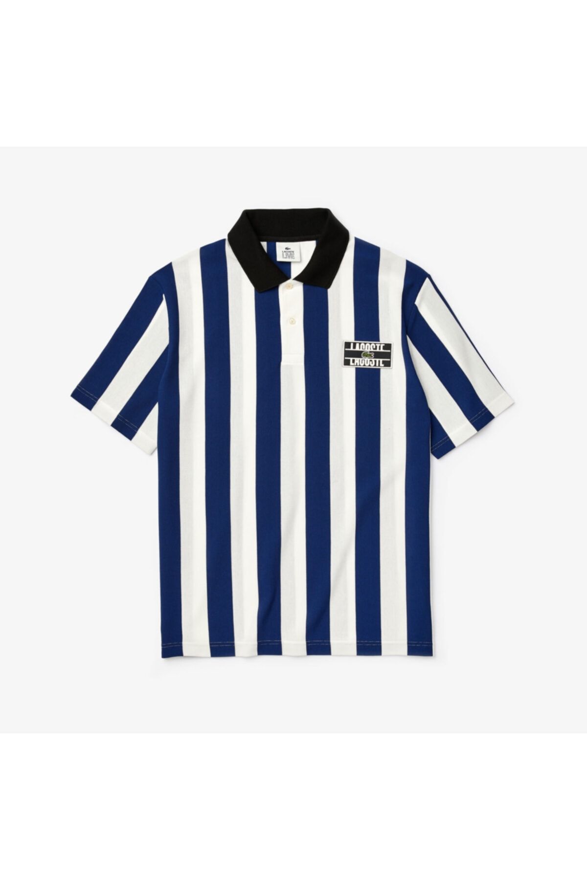 Lacoste L!ve Erkek Regular Fit Çizgili Lacivert - Beyaz Polo