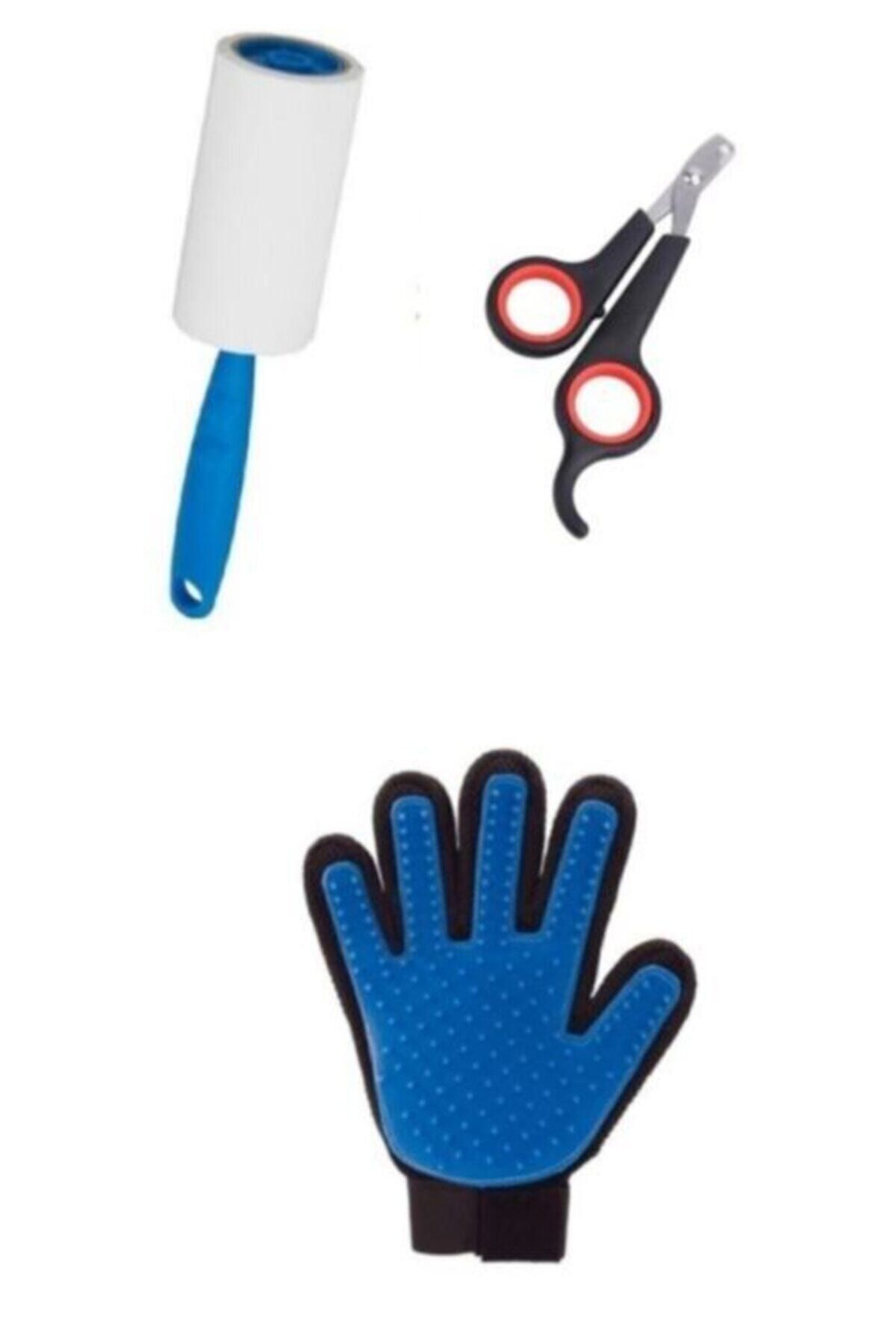 Forlife 3 Lü Set Kedi Tarama Eldiveni Kedi Tırnak Kesme Makası Tüy Temizleme Rulosu