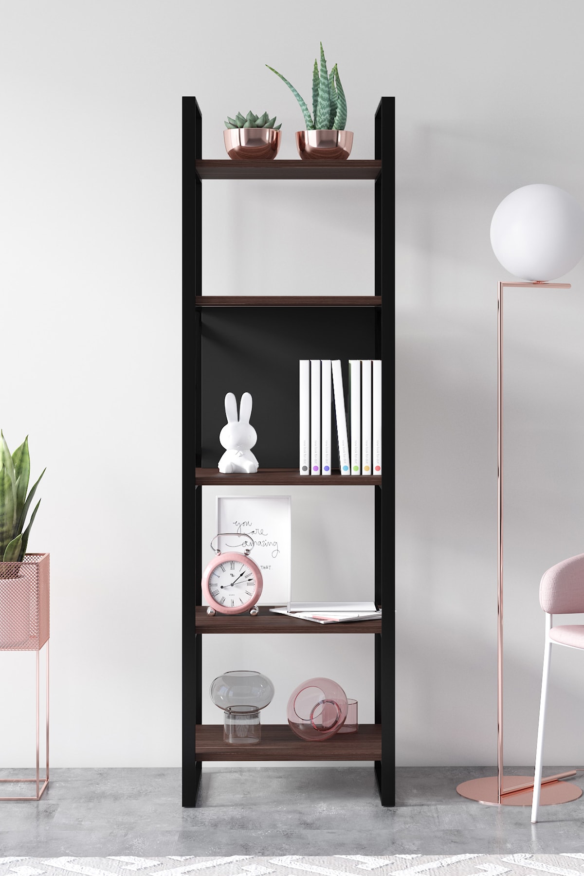 Ruum Store By Doğtaş Meta Dar Kitaplık Metal Gövde Ceviz