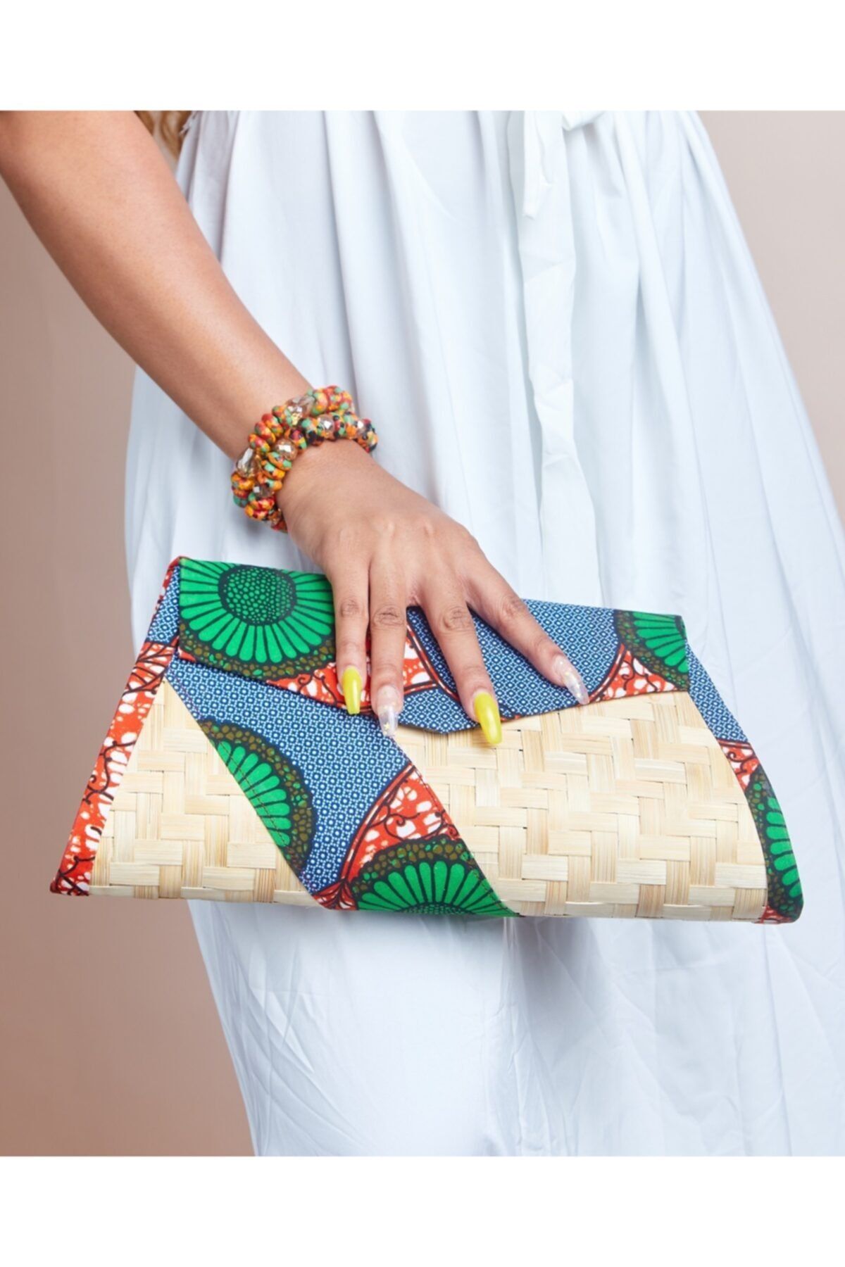 TheAfricanOutletUS Kadın Mavi Desenli Abiye Çantası