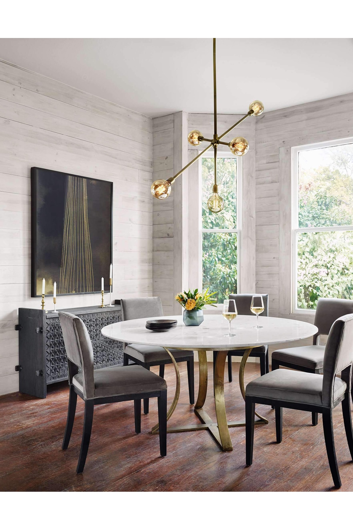 WoodVizyon Beyaz Evri Mermer Yemek Masası